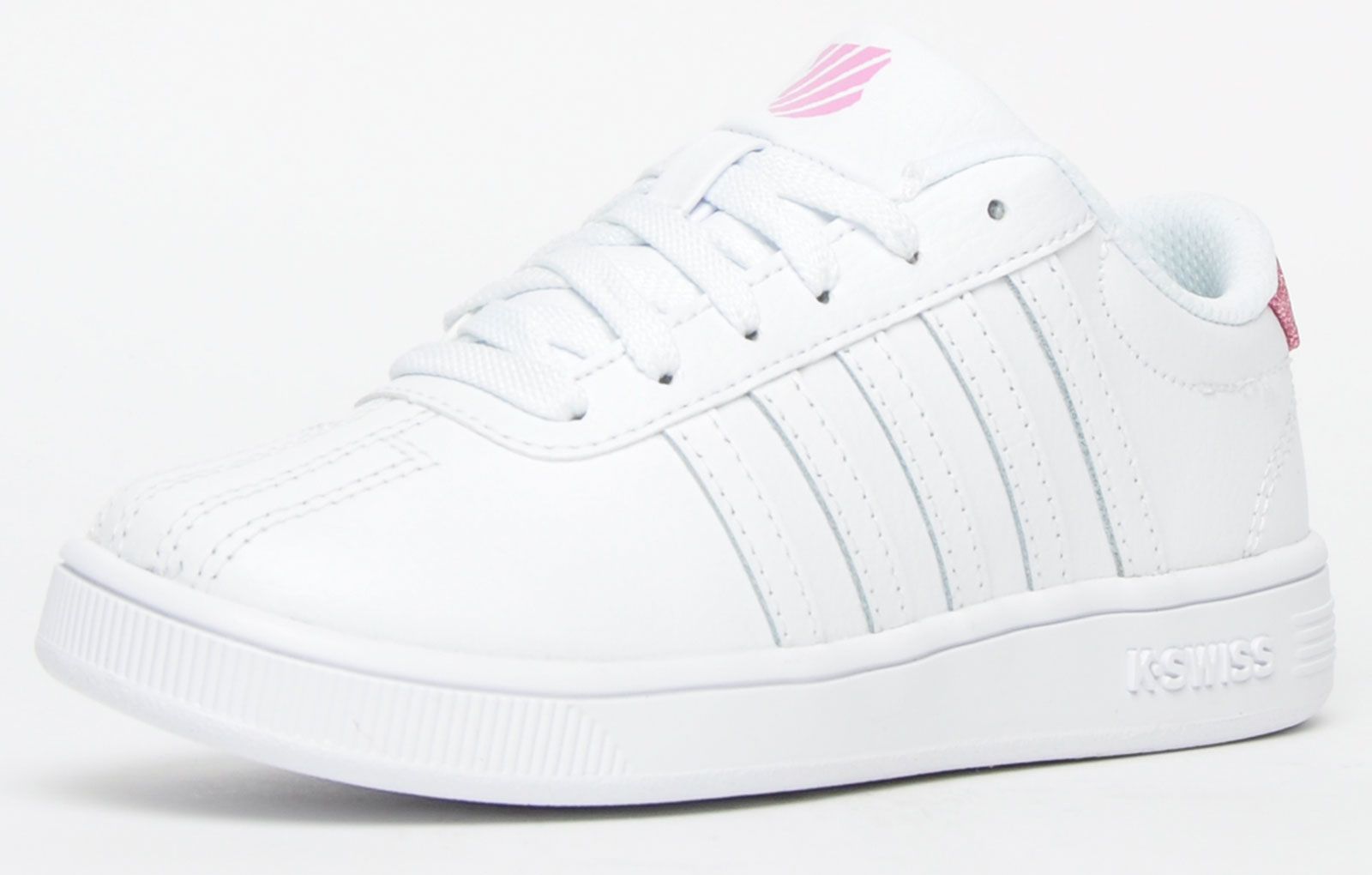 <p>The K Swiss Classic Pro is a classic low-top trainer constructed in a luxe white leather upper with the brand's iconic 5-stripe design adorning the sides, with an shield logo on the tongue, delivering a pristine designer look which anyone would be proud to wear. K Swiss trainers combine quality, style and performance all rolled into one and this K Swiss Classic Pro is no exception, with its intricate decorative stitch detailing and traditional lace up fastening to keep your feet firmly in place, the Classic Pro is a timeless style offering a dynamic look. <br></p><br> <p class=