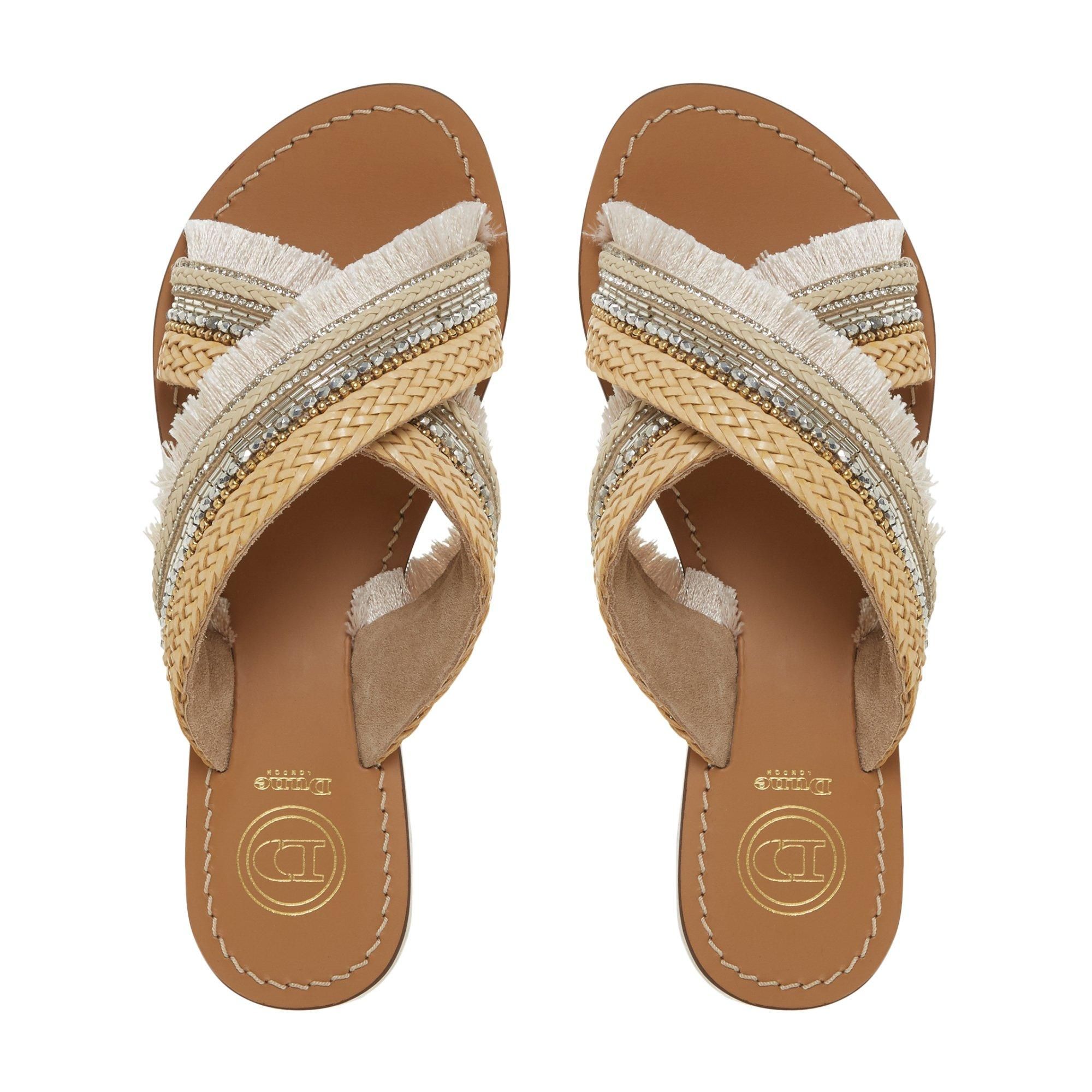 Upgrade your casual footwear with this sandal from Dune London. Showcasing an embellished fringed detail at the upper. The crossover straps and flat sole complete the design.