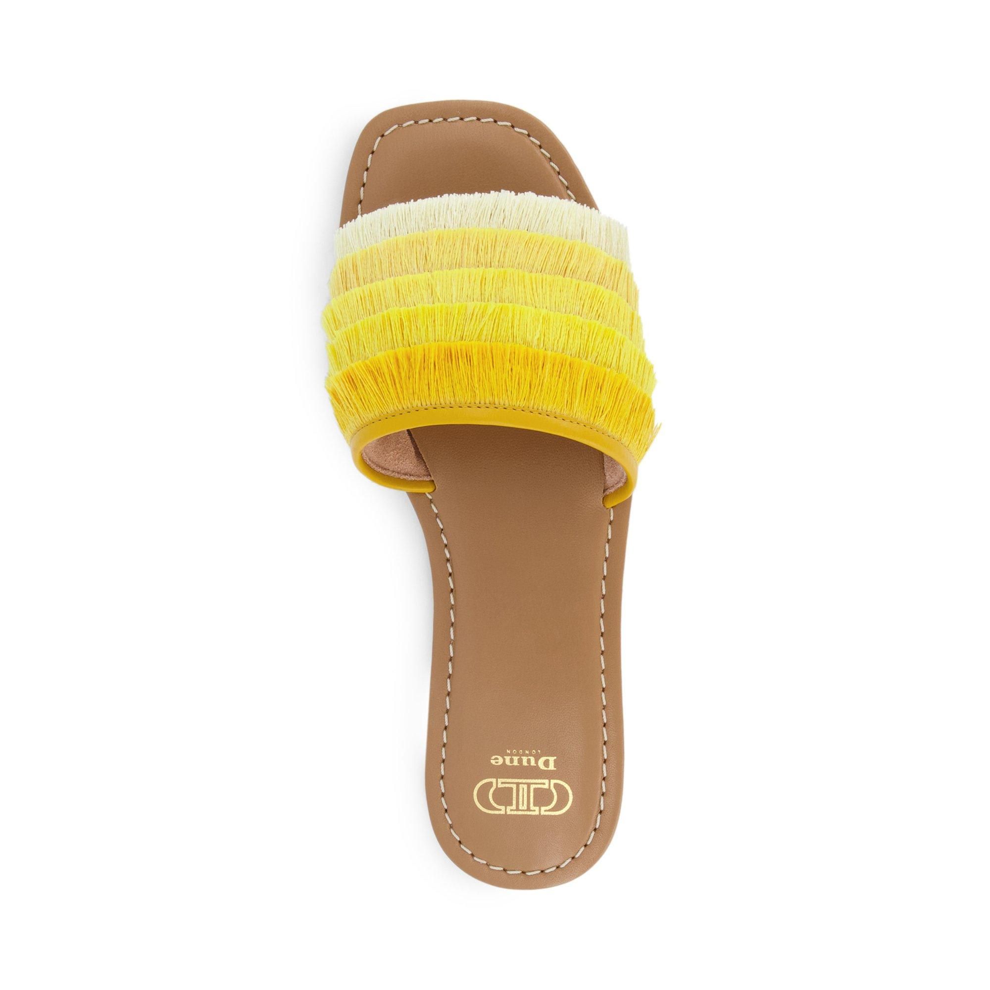 You can't go wrong with this vibrant update to your summer wardrobe. These easy slip-on mules feature an open toe and barely-there block heel. The multicoloured frayed edges add a natural-luxe appeal.