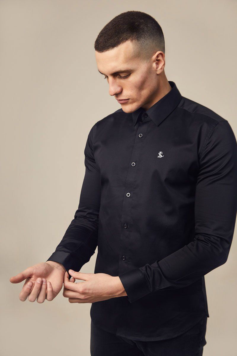 Slim fit cotton shirt, Muscle fit, Strech fabric, Full sleeve shirt with luxe sheen finish, prefect for daytime and evening wear.