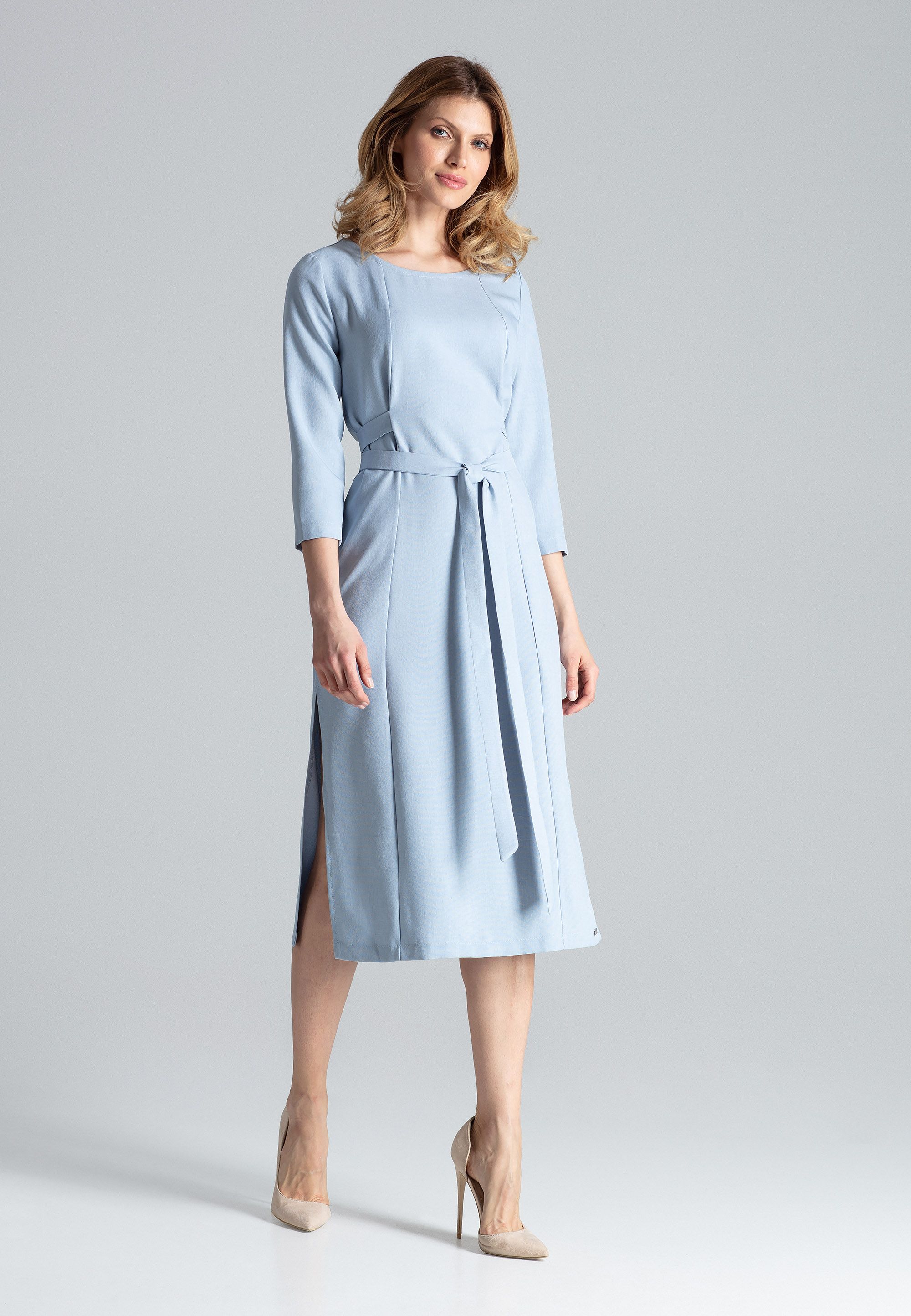 Blue Midi Dress with 3/4 Sleeves