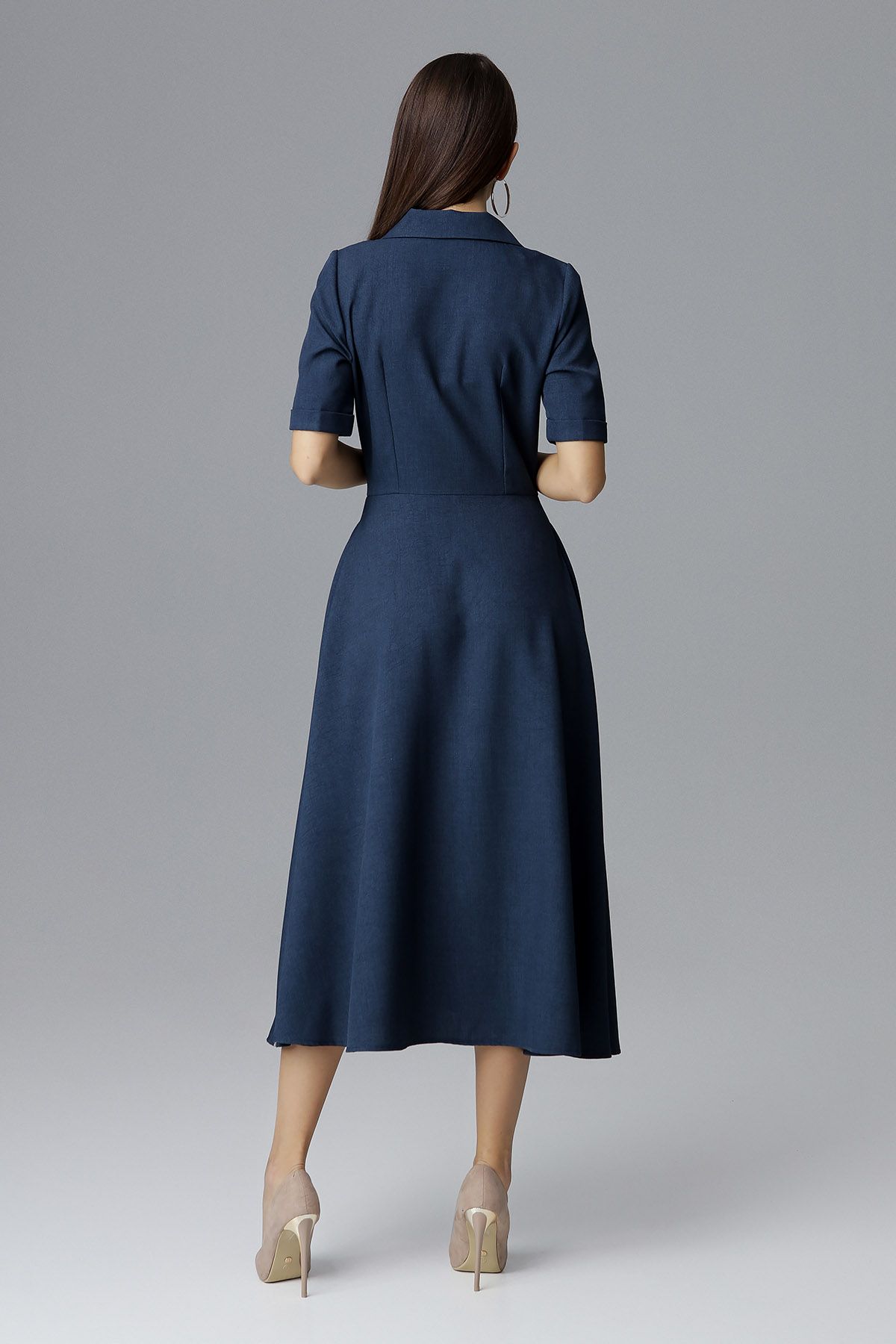 Navy Double-Breasted Midi Dress