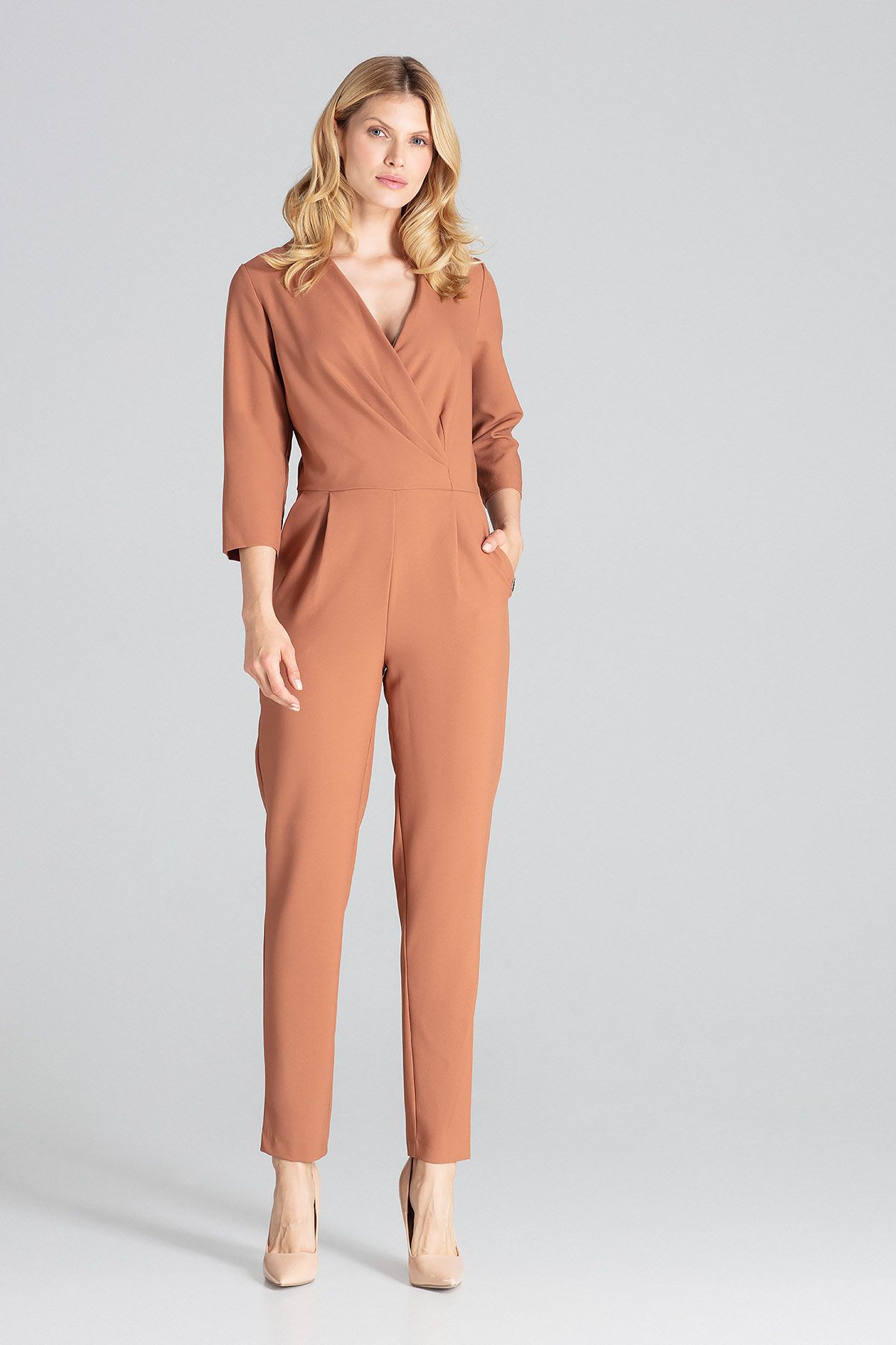 Brown EnvelopeNeck Jumpsuit