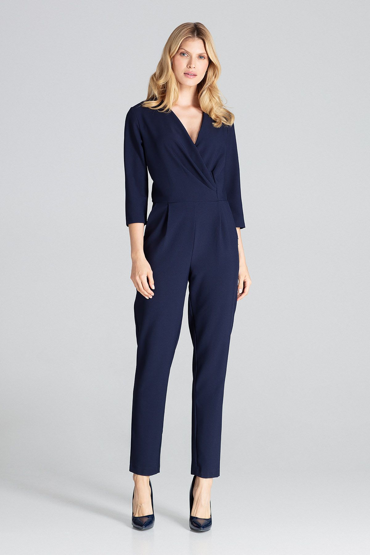 Navy Jumpsuit with 3/4 Sleeves