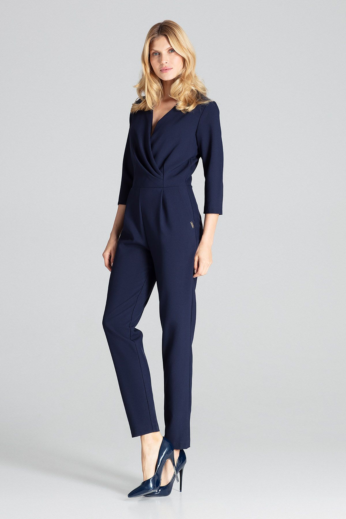 Navy Jumpsuit With 3 4 Sleeves