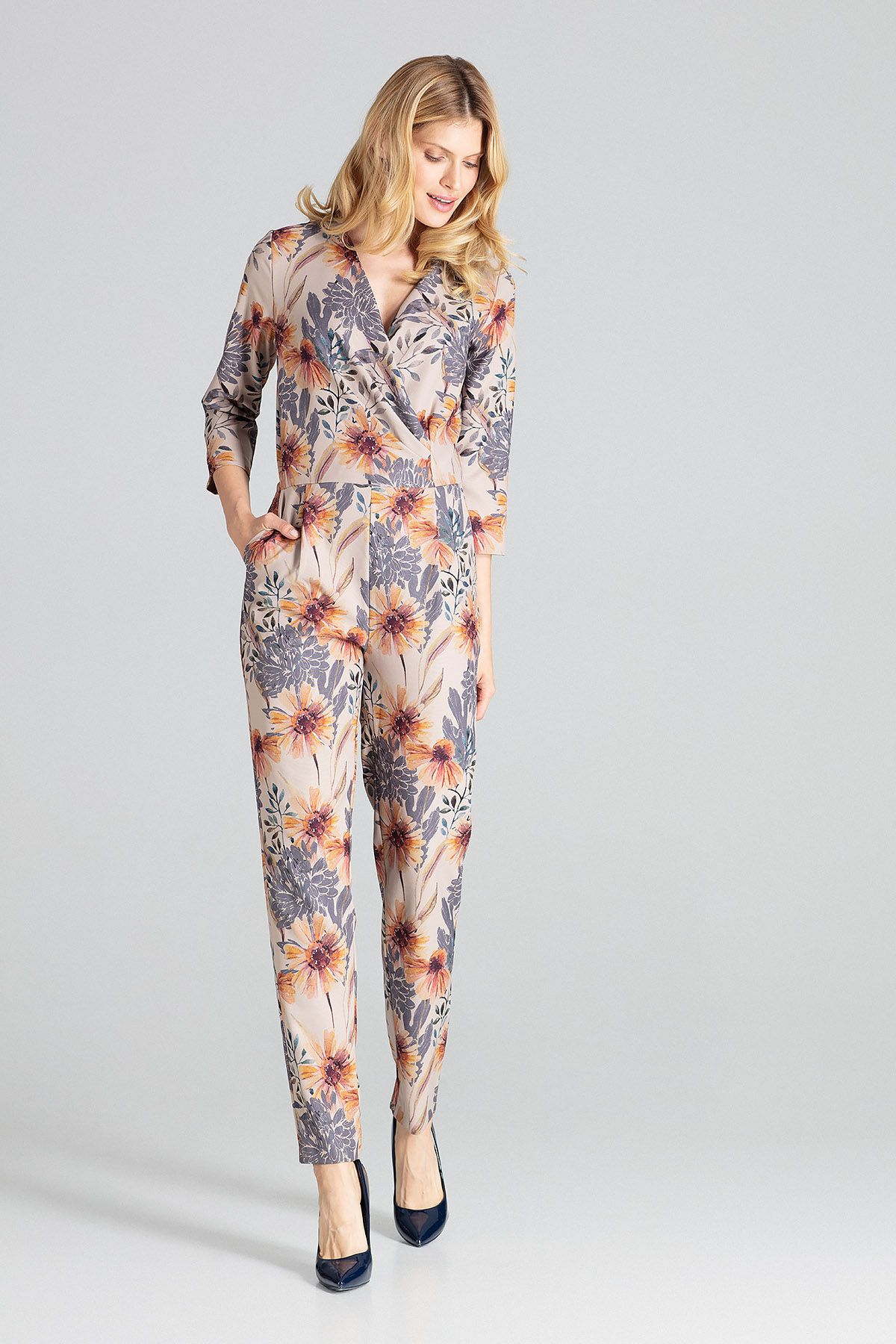 Print Jumpsuit with 3/4 Sleeves