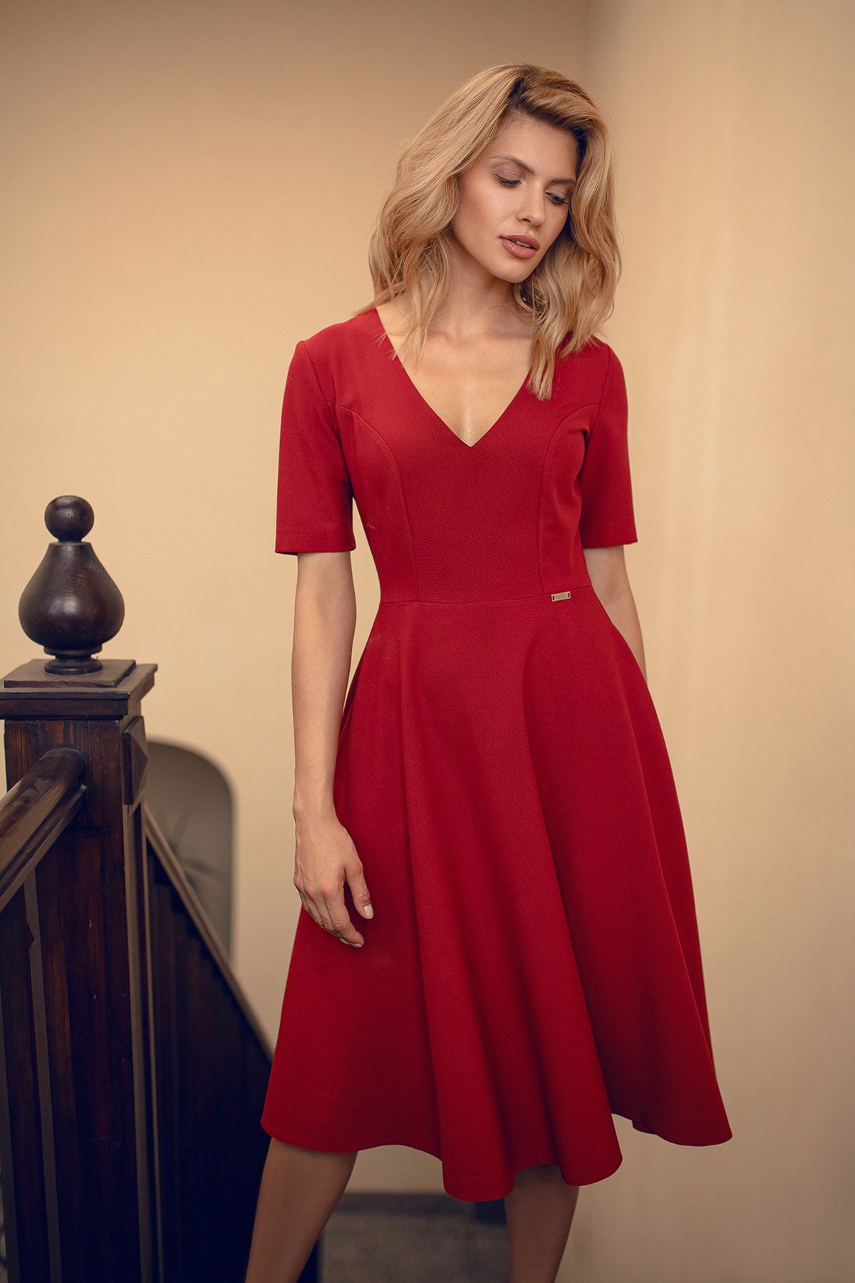 deep red gown