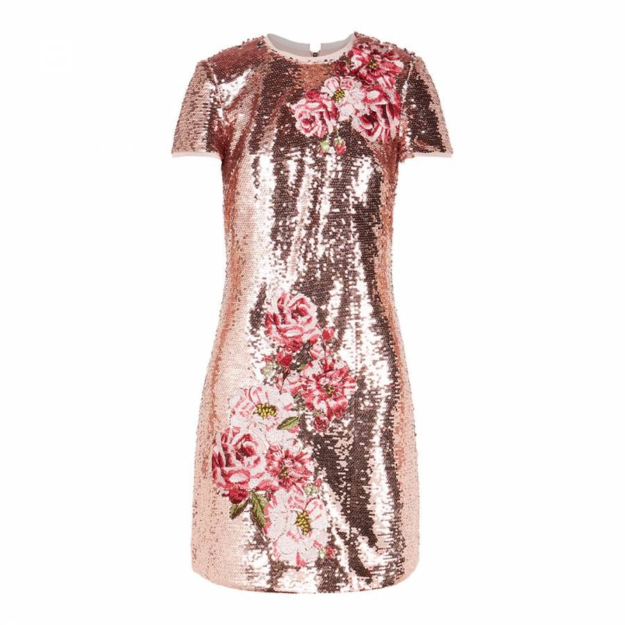 Embroidered Sequin Shift Dress