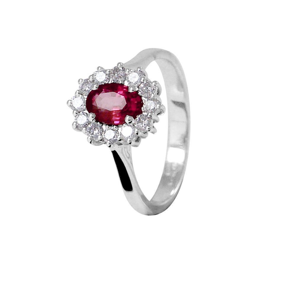 DIADEMA - Ring - Ruby surrounded by Diamonds - White Gold