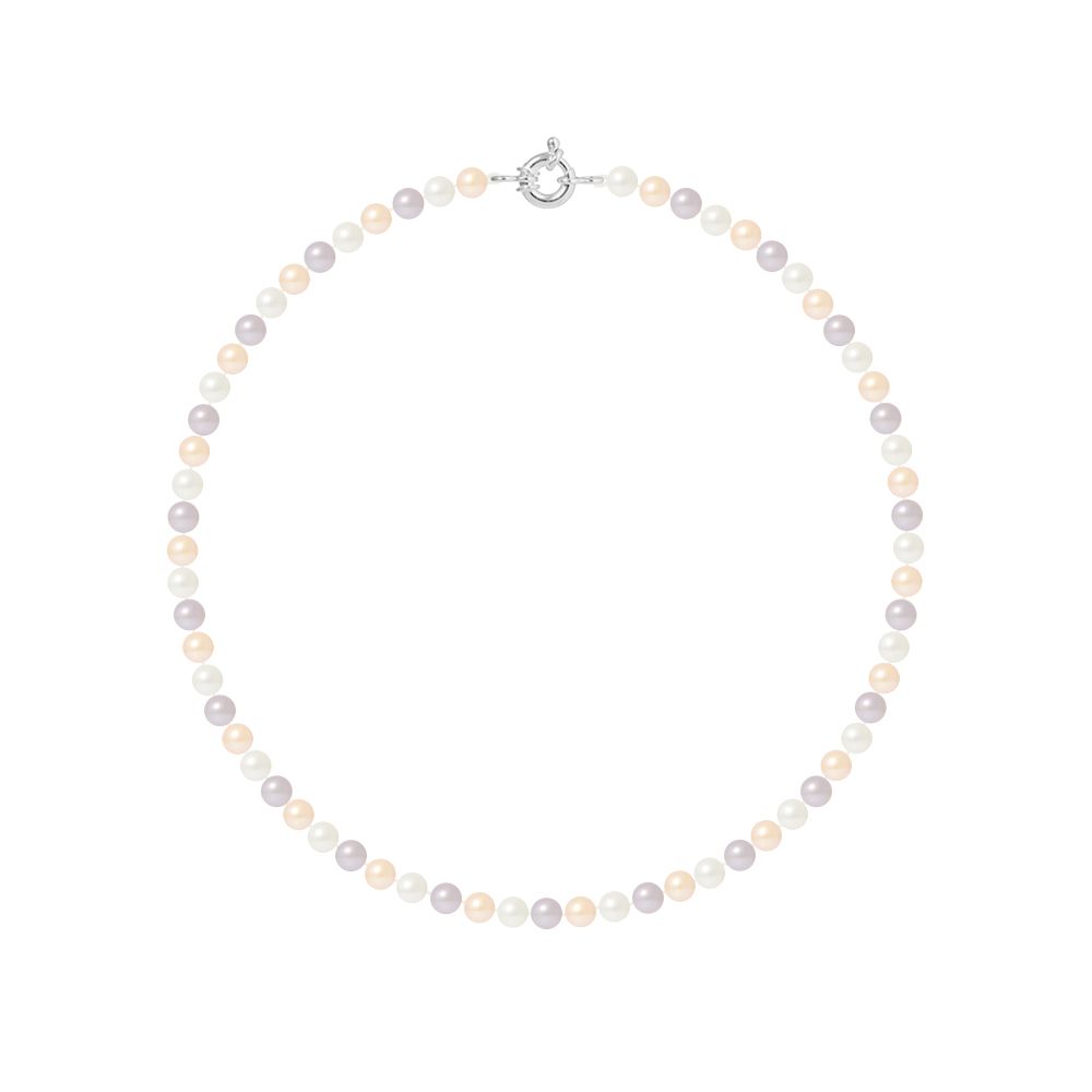 Necklace made with Cultured Freshwater Pearls 7-8 mm - 0,31 in Multicolor - Natural Color and Spring Ring 925 Sterling Silver Length 45 cm , 17,7 in - Our jewellery is made in France and will be delivered in a gift box accompanied by a Certificate of Authenticity and International Warranty