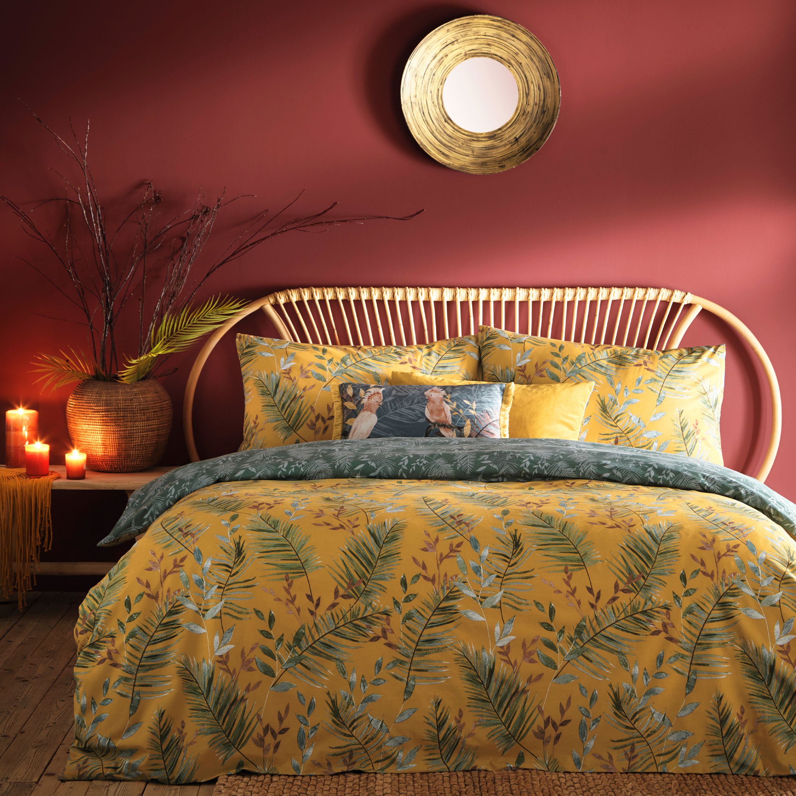 The Mazari Duvet Cover and Pillow Case Set is a jungle-inspired hand-printed design. Made from a crisp Polycotton, this vibrant and exotic bedding set is complete with a teal toned reverse, clear button closure and easy care properties.
Measurements are as below for each size in this range;
Single: 137 x 200cm (includes one matching pillowcase)
Double: 200 200cm (includes two matching pillowcases)
King: 230 x 220cm (includes two matching pillowcases)
Super King: 260 x 220cm (includes two matching pillowcases)