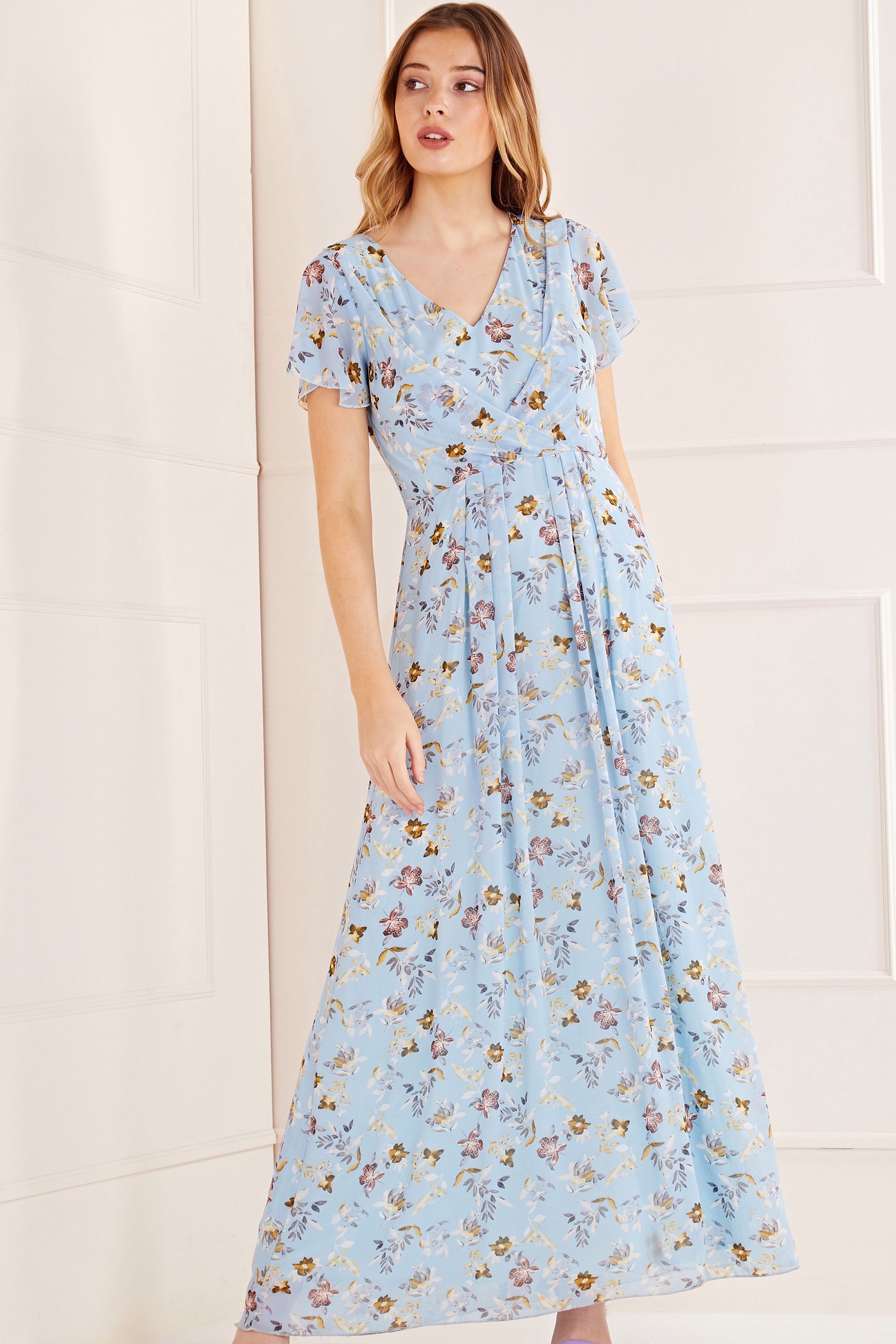 Mela London Floral Wrap Front Detail Maxi Dress