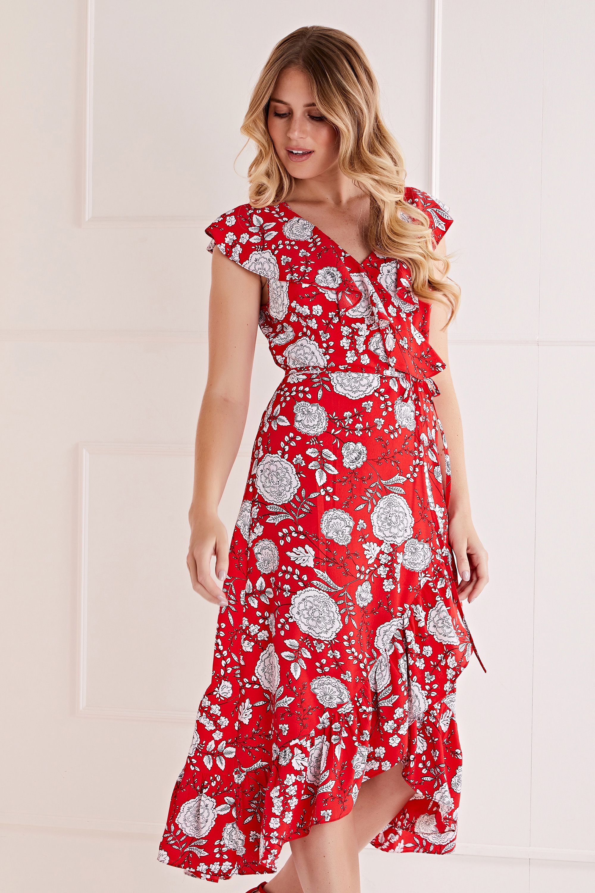 Mela London Floral Printed Midi Wrap Dress