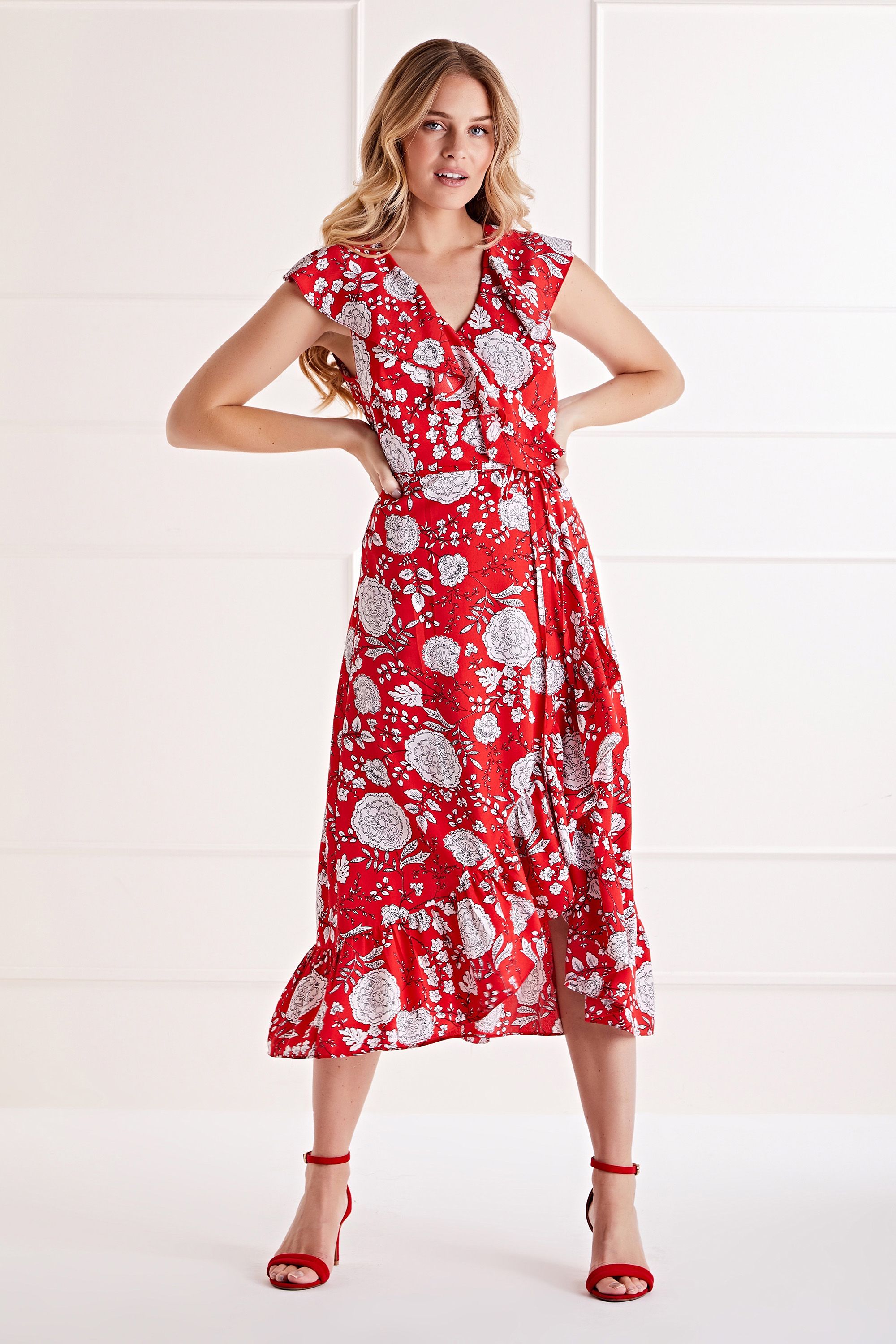 Mela London Floral Printed Midi Wrap Dress