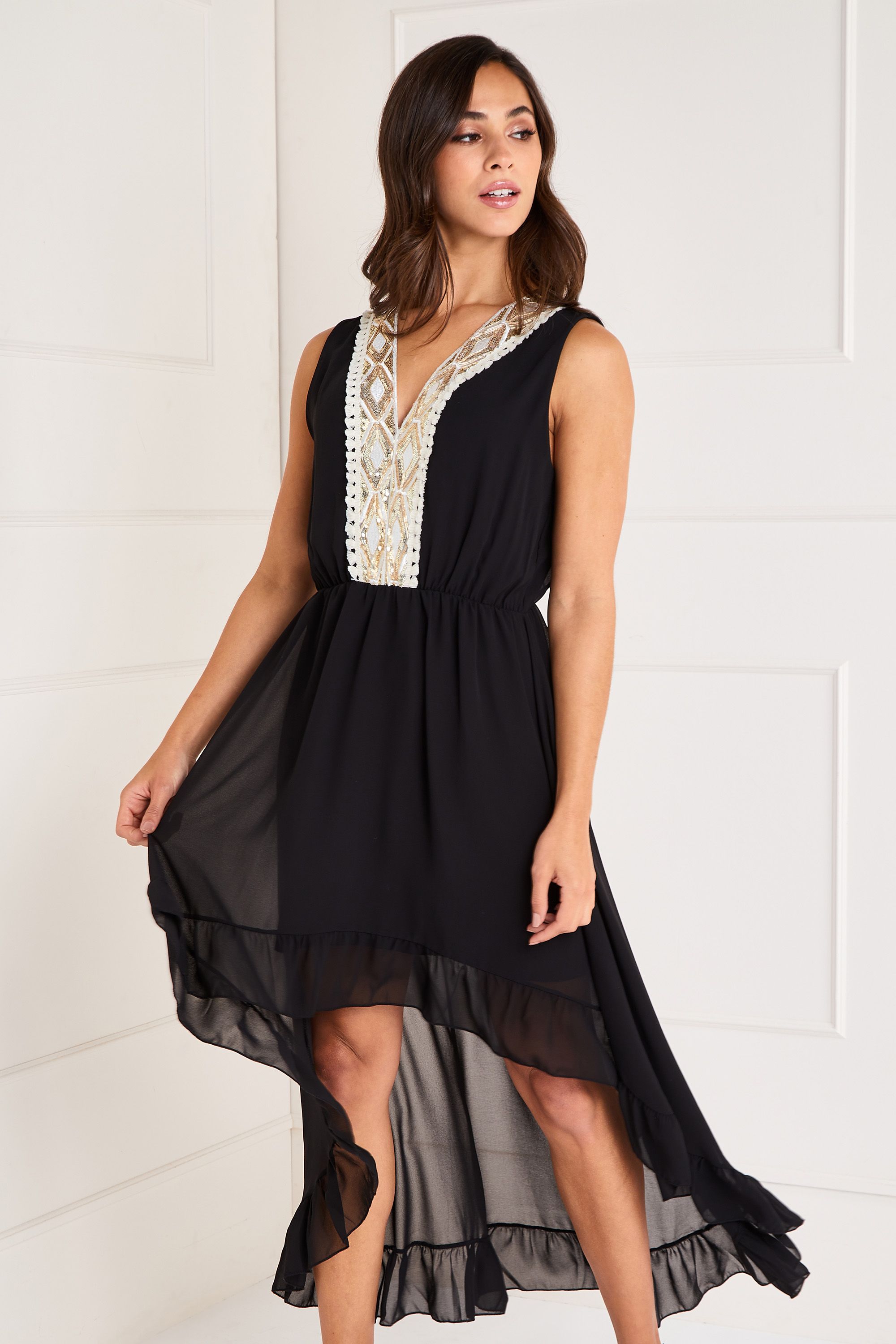Yumi Embroidered Detail High Low Dress