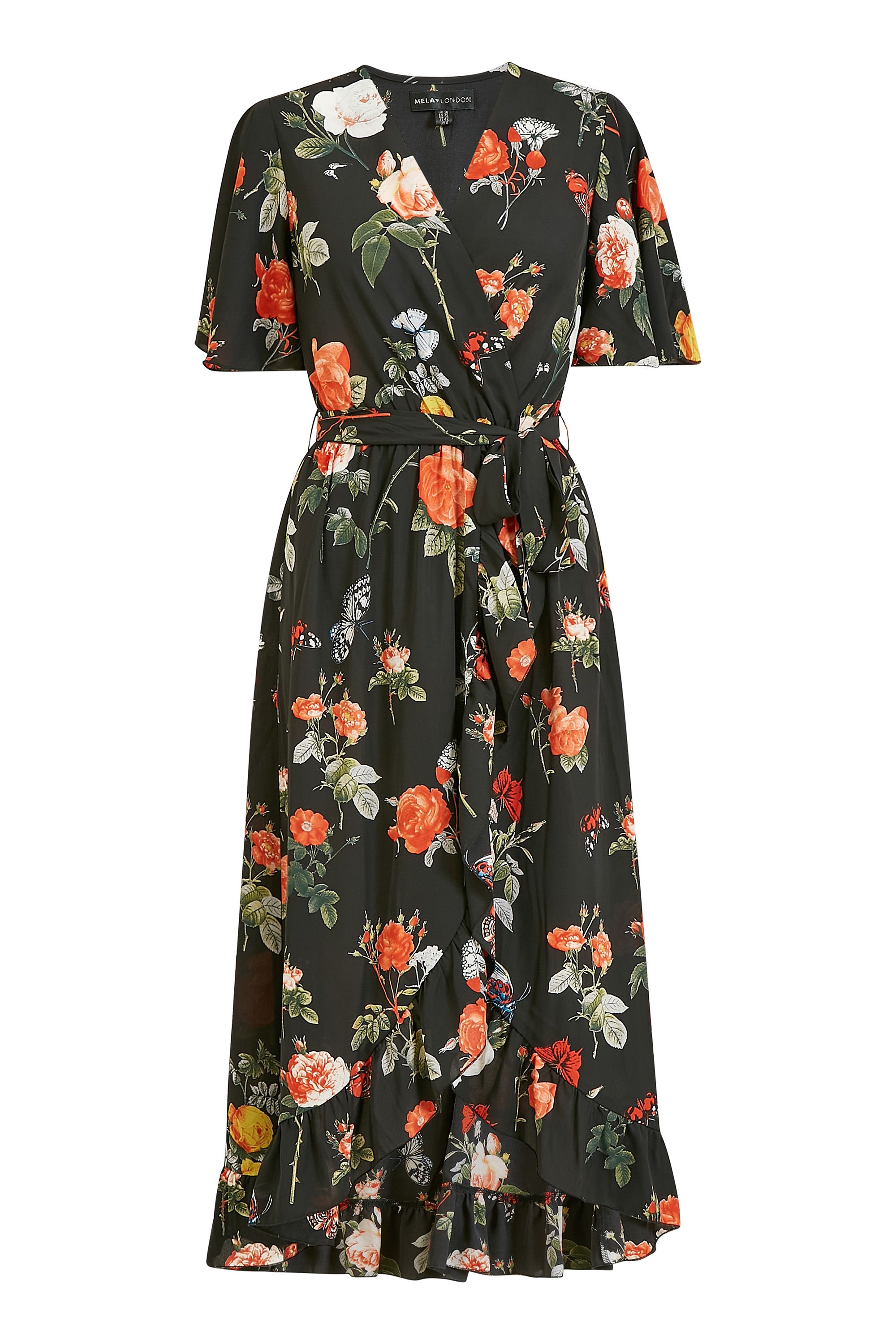 Mela Floral Printed Midi Wrap Dress