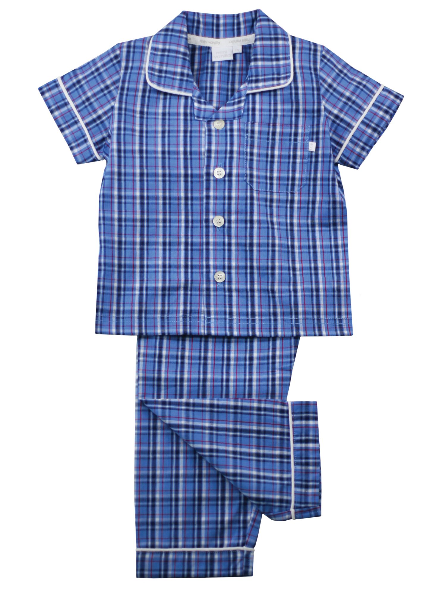 Boys' Blue Check Summer Traditional Cotton Pyjamas