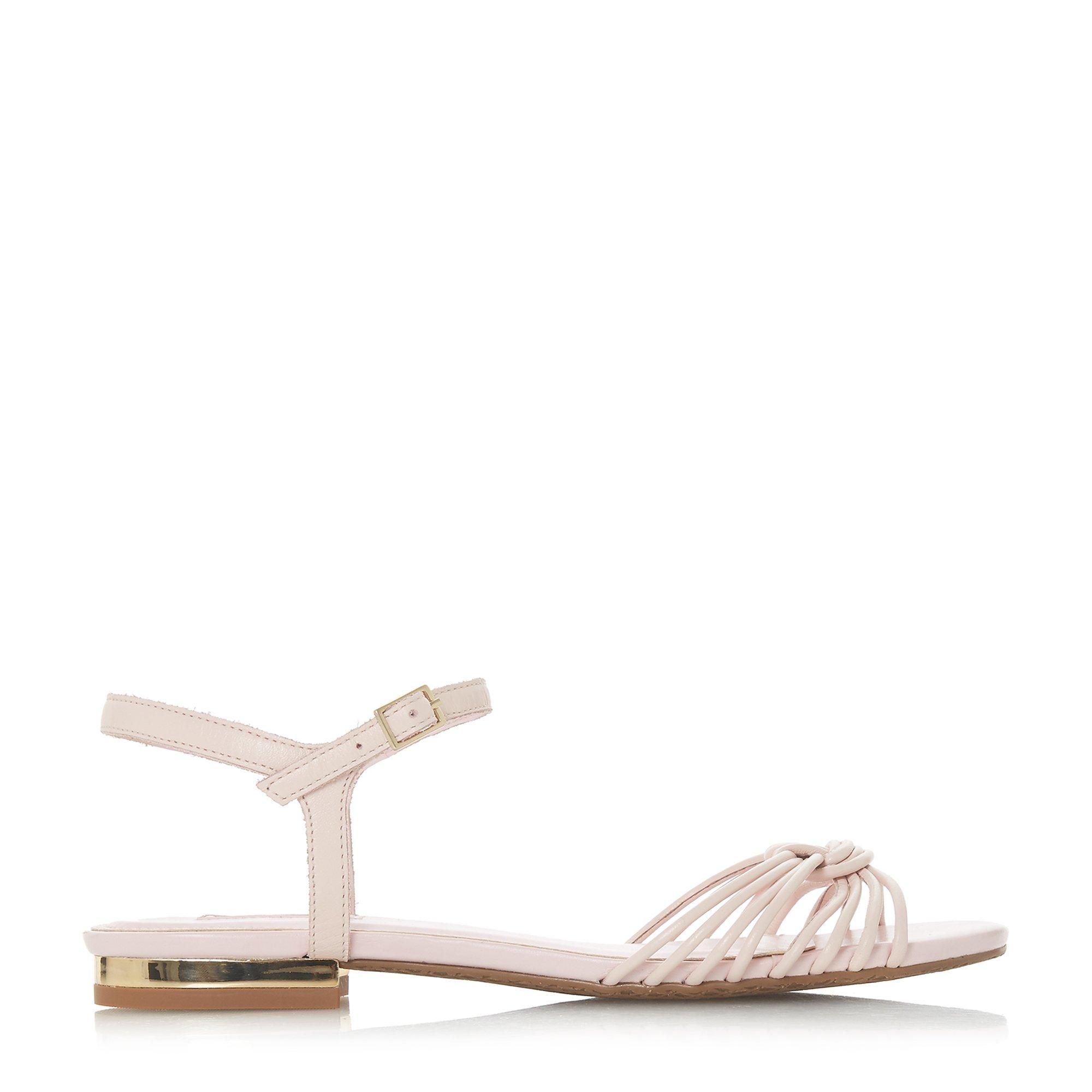 Add glamour to your footwear this season with Dune's Napa sandal. Showcasing a stylish knot design and pretty mirrored low block heel. A delicate buckled ankle strap adds a feminine finish to the design.