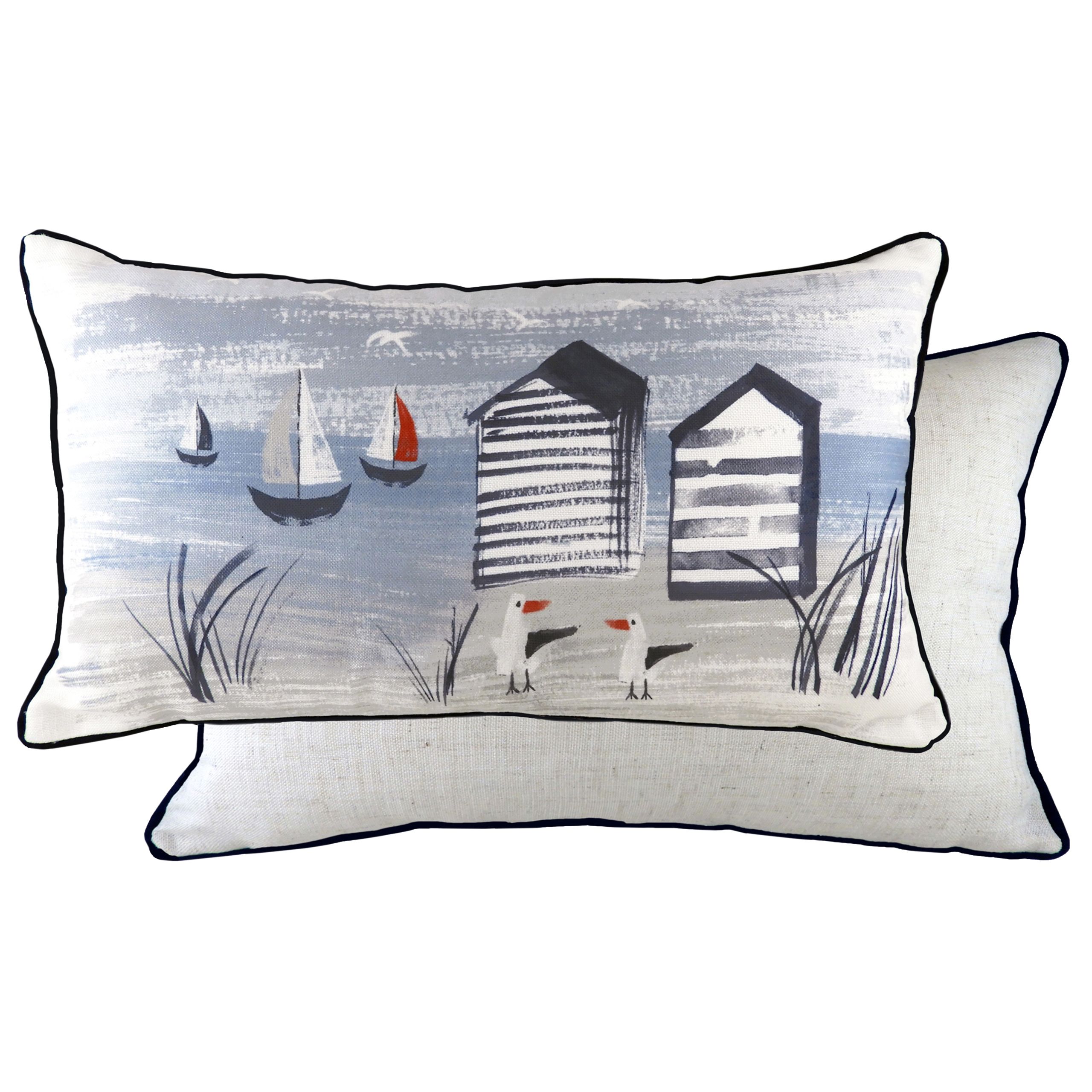 Escape to the seaside with this nautical style cushion. With a soft and plain background this cushion really brings the colours and the scene to life. The contemporary and playful nature of this design means it would fit perfectly into a range of home settings and especially with contemporary interiors or nautical schemes. This cushion gives you that little bit extra with a contrasting piped edge and linen look reverse.