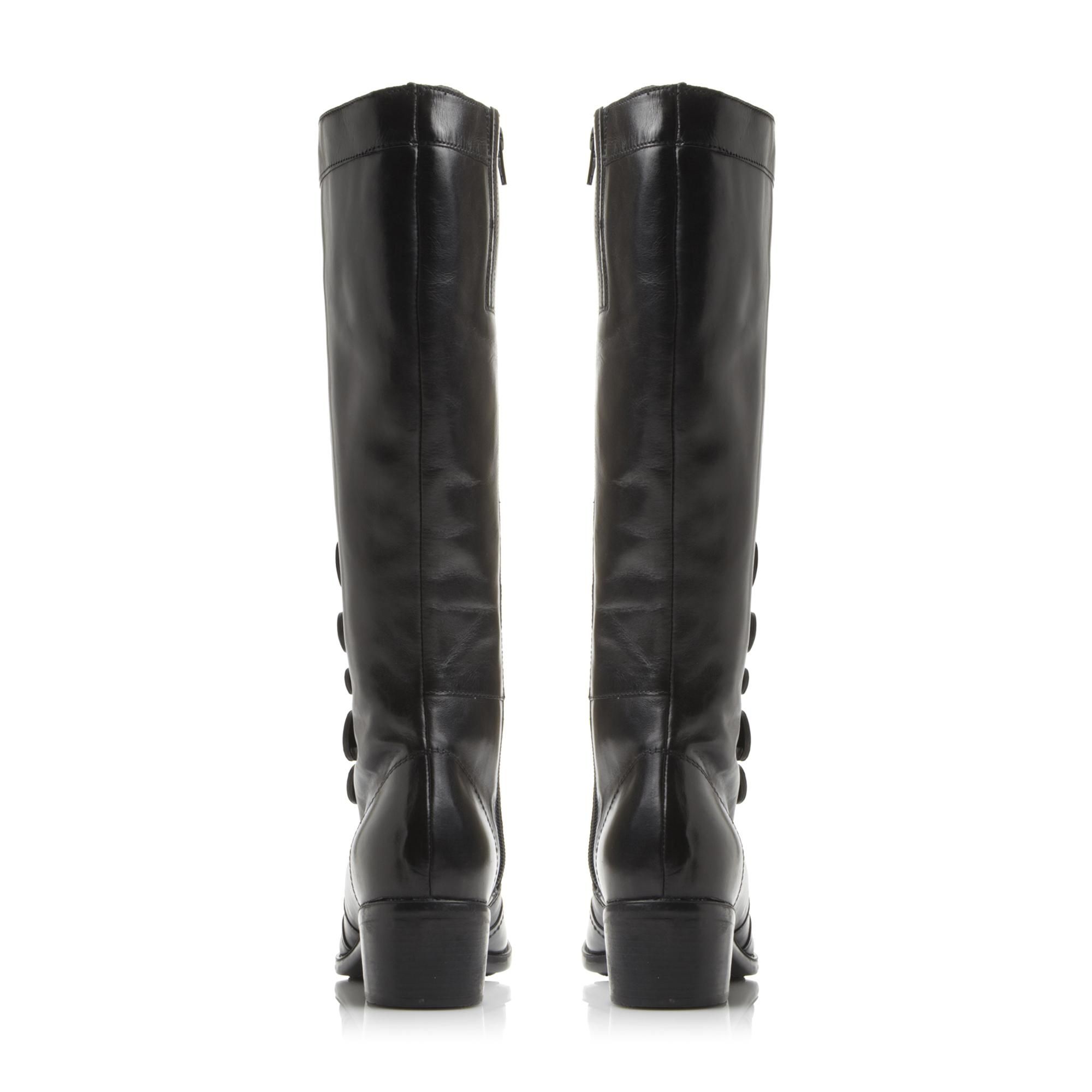 Dune Ladies PIXIE D Button Detail Leather Knee High Boots