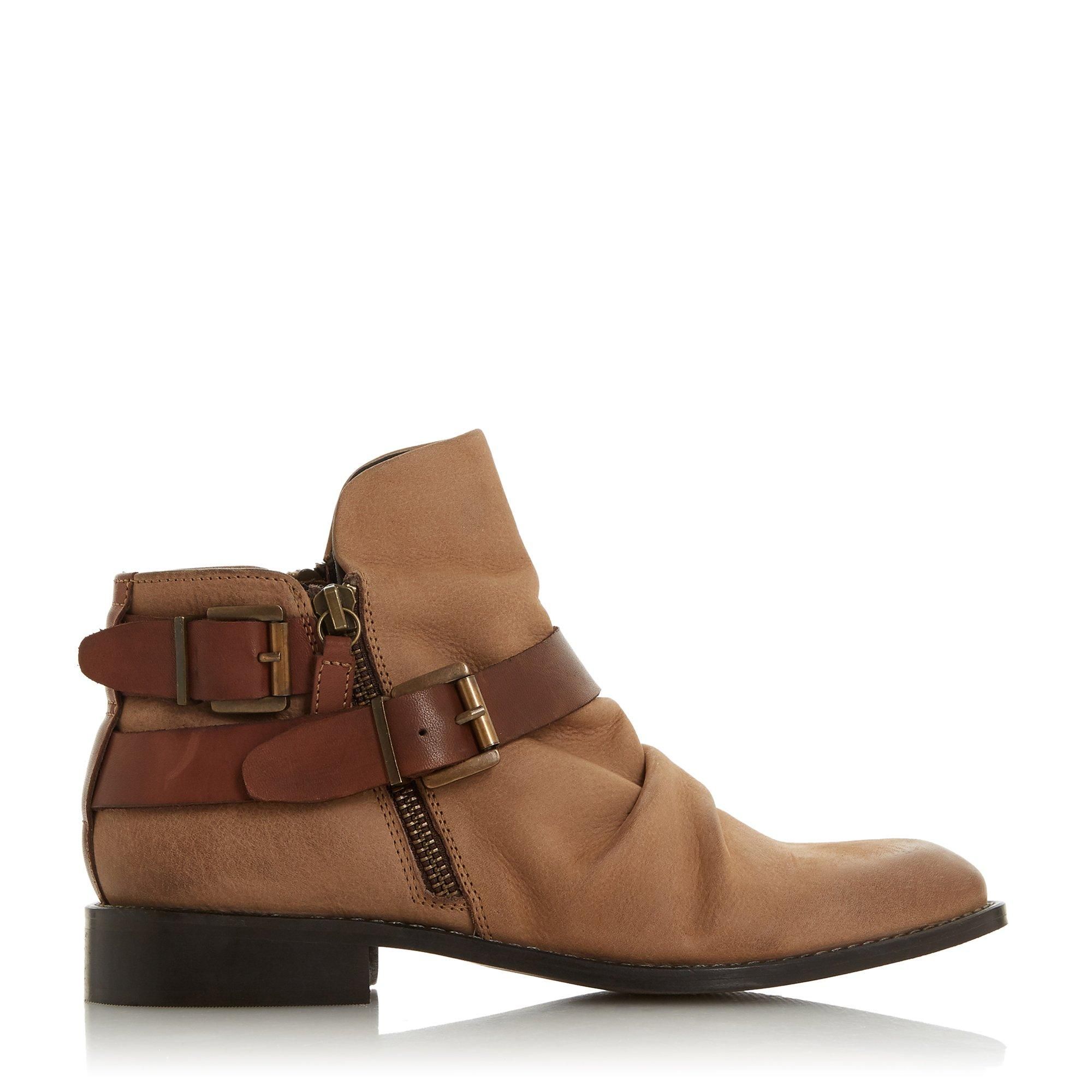 tan ruched ankle boots