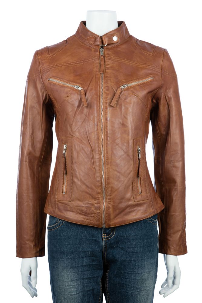 Ladies Classic Tan Biker Jacket