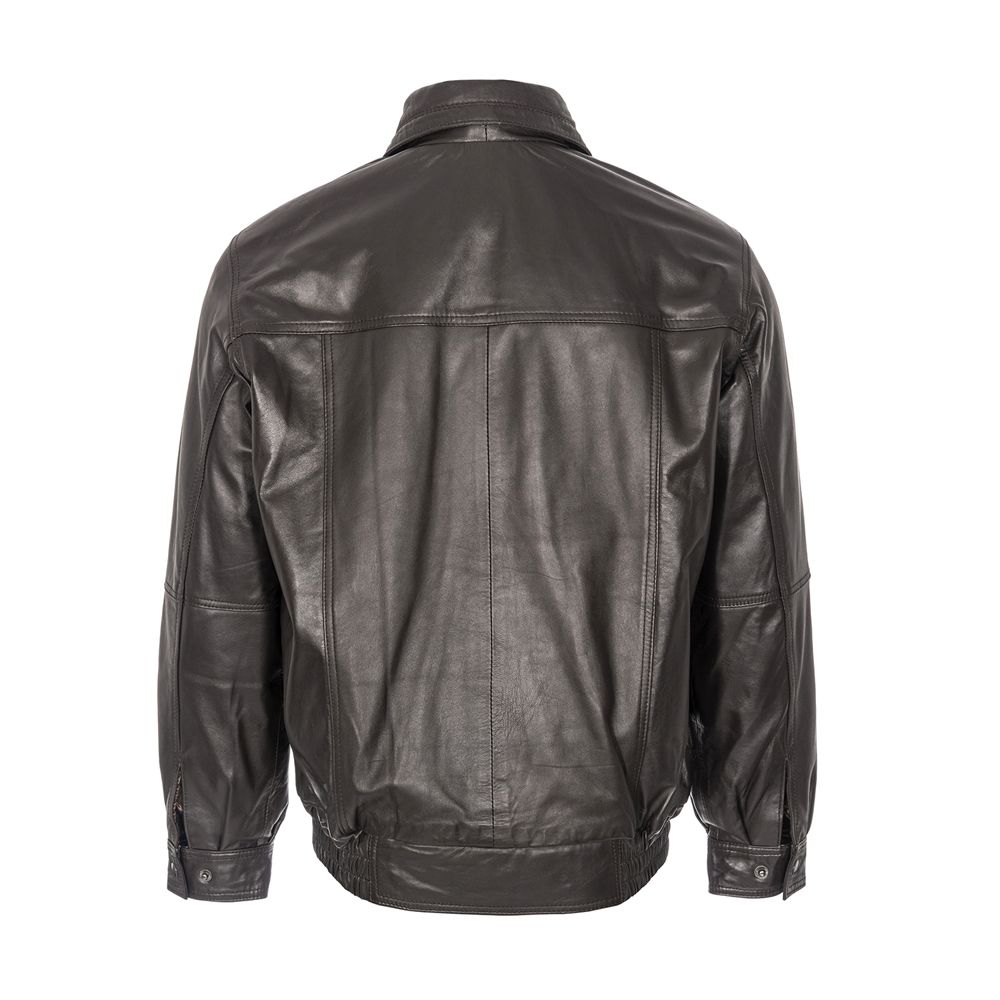 Gents classic blouson in super-soft nappa leather. Front panel detail with two lower open slant pockets. Shirt collar for that classic gentlemans look. This jacket is fly fronted with concealed zip. Elasticated leather waist and stud cuffs with extra popper for adjustment. Generous fit. Satin lined with two internal pockets.