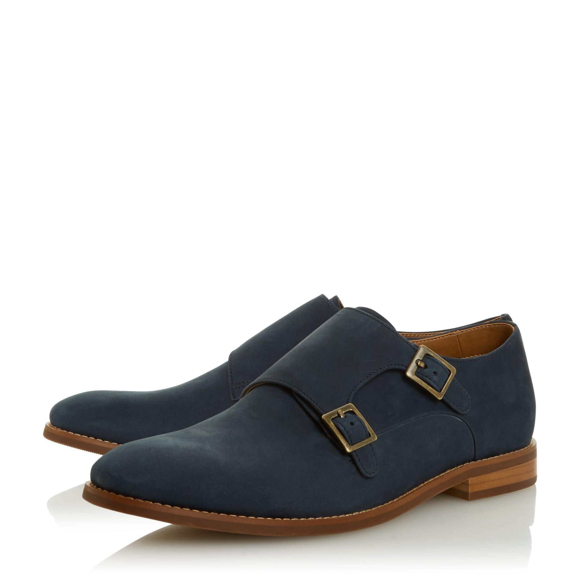 Upgrade your smart-casual wardrobe with this stylish monk shoe from Dune. Designed with a double buckle fastening and a textured upper. A stacked block heel and contrast sole finish the dapper design.