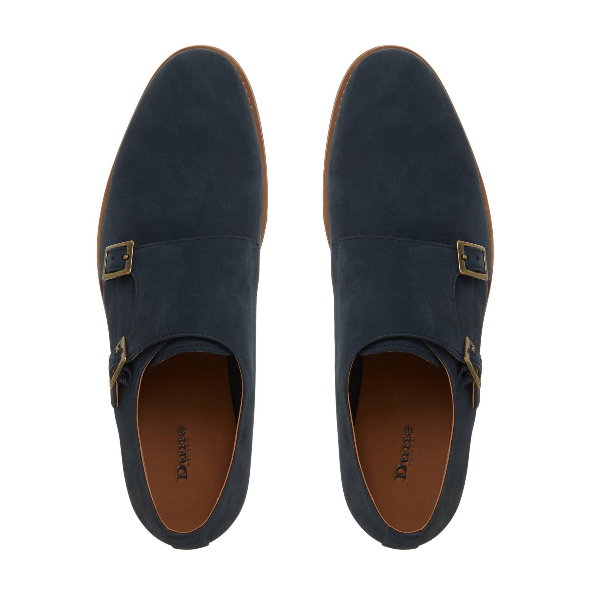 Upgrade your smart-casual wardrobe with this stylish monk shoe from Dune. Designed with a double buckle fastening and a textured upper. A stacked block heel and contrast sole finish the dapper design.
