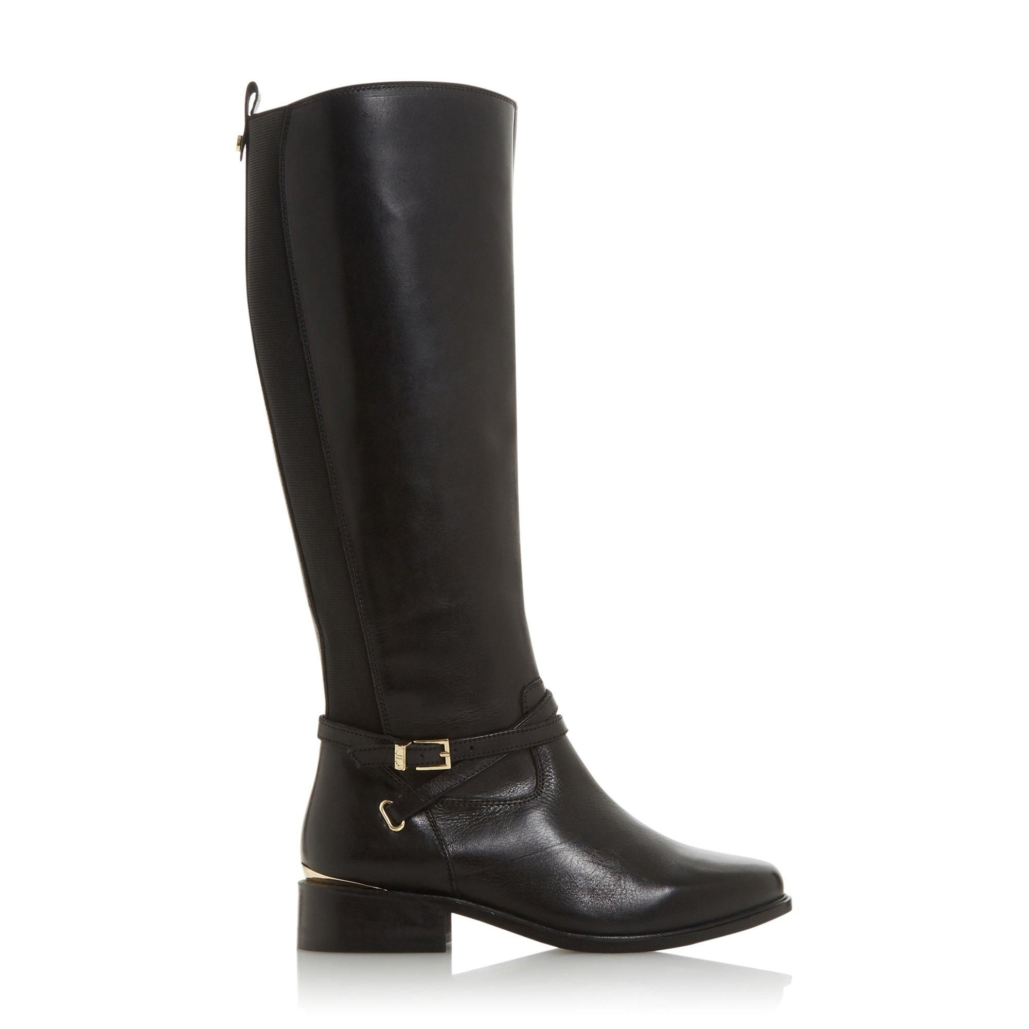 dune true leather buckle knee high boots black