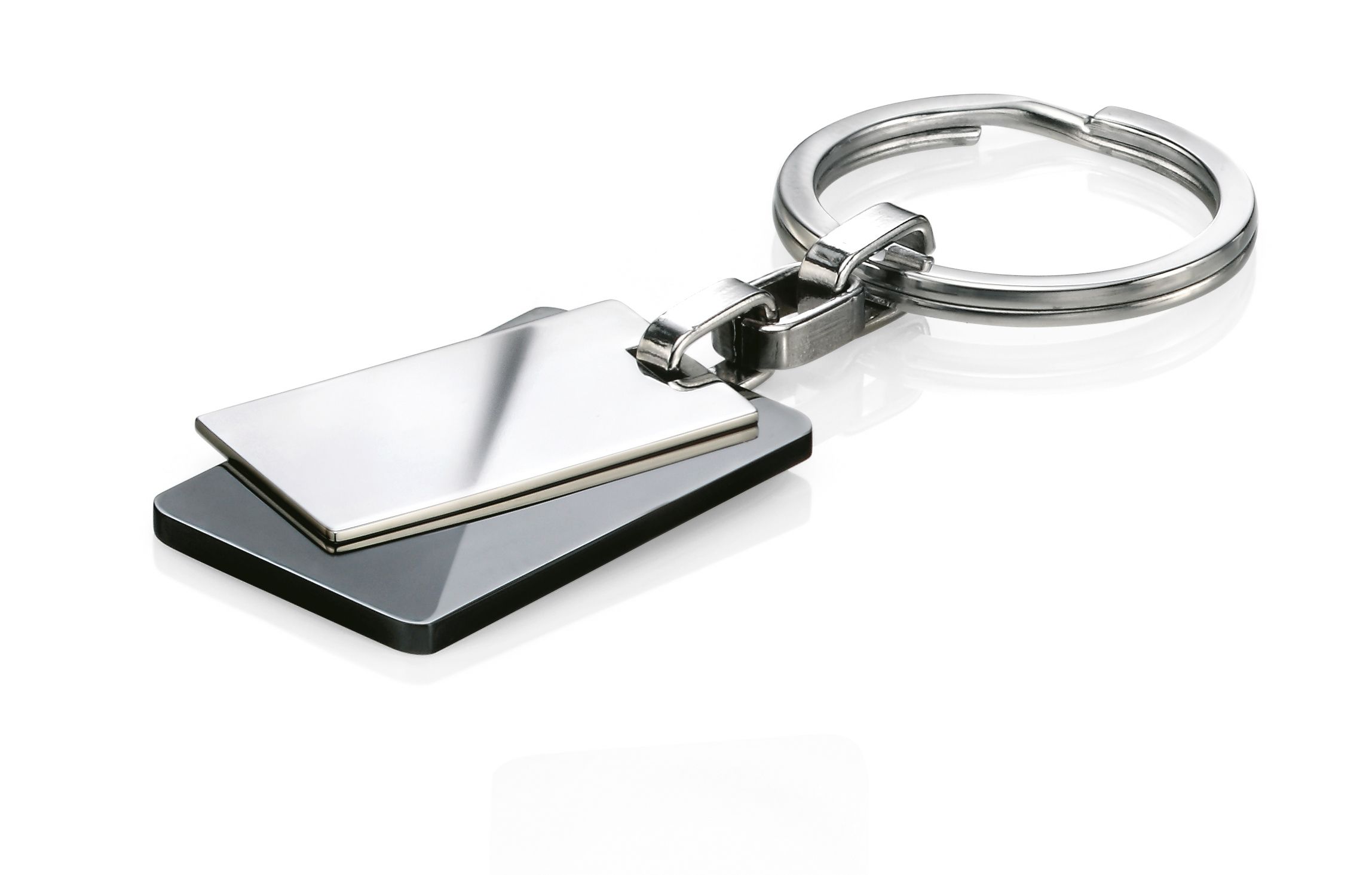Fred Bennett Stainless Steel Black PVD Inlay KeyringDesign: With two contrasting layered rectangle shapes, this sleek keyring is the perfect addition to any gentlemans keys. With a stainless steel surface suitable for engraving and a highly polished finish, this item is a great gift idea.Composition: Made from highly polished stainless steel and black PVD plastic; nickel and cadmium compliant.Dimensions: Total height inc ring 77.5mm, PVD tag 33mm, polished tag 27.5mm, Width PVD tag 22mm, polished tag 16.1mm, Depth PVD tag 1.9mm, polished tag 1mm.Key ring size: Features a 23mm key ringPackaging: Comes complete with a branded presentation gift box - perfect for storing the item and ideal for gifting.