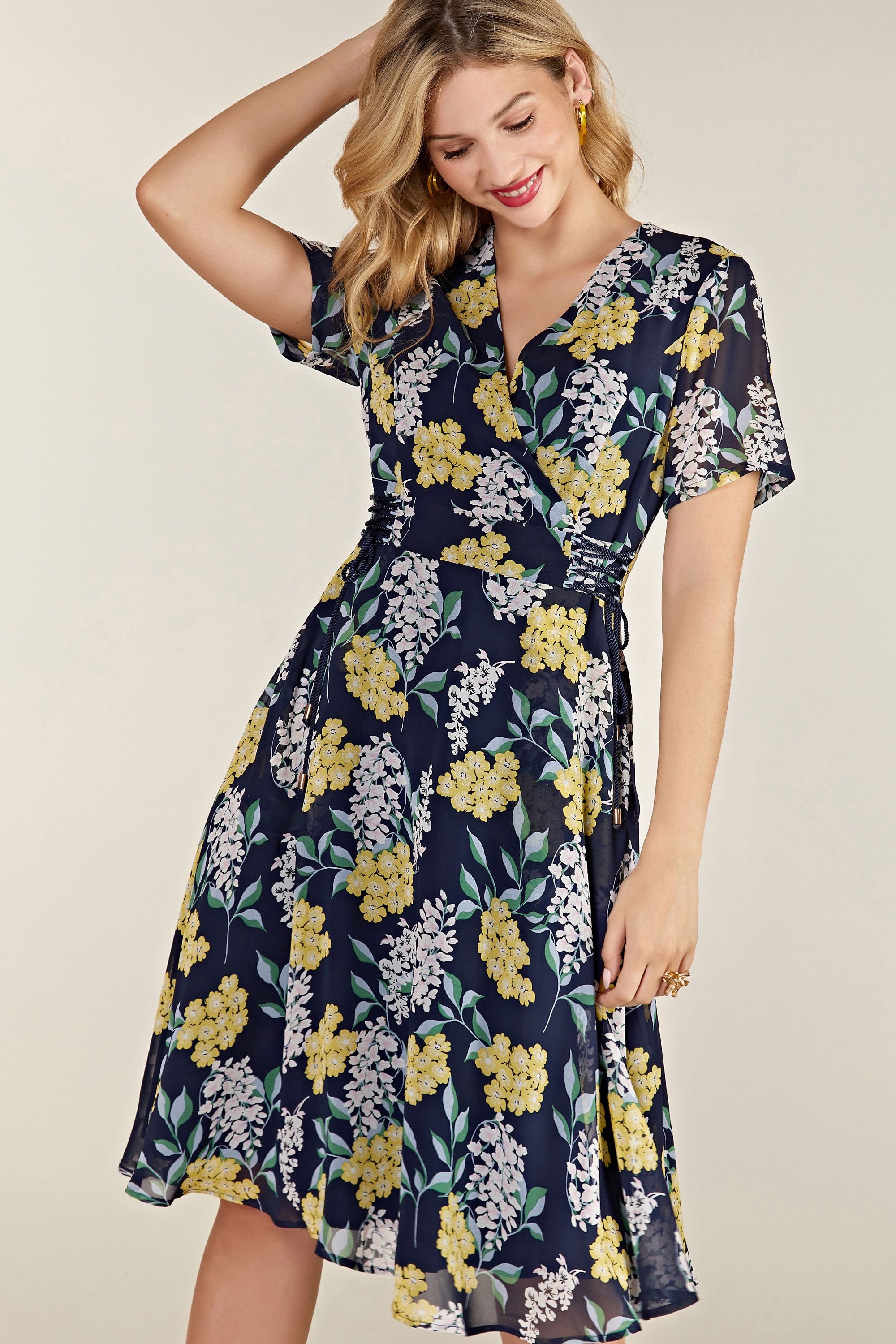 Spring Floral Dress With Tie Detail
