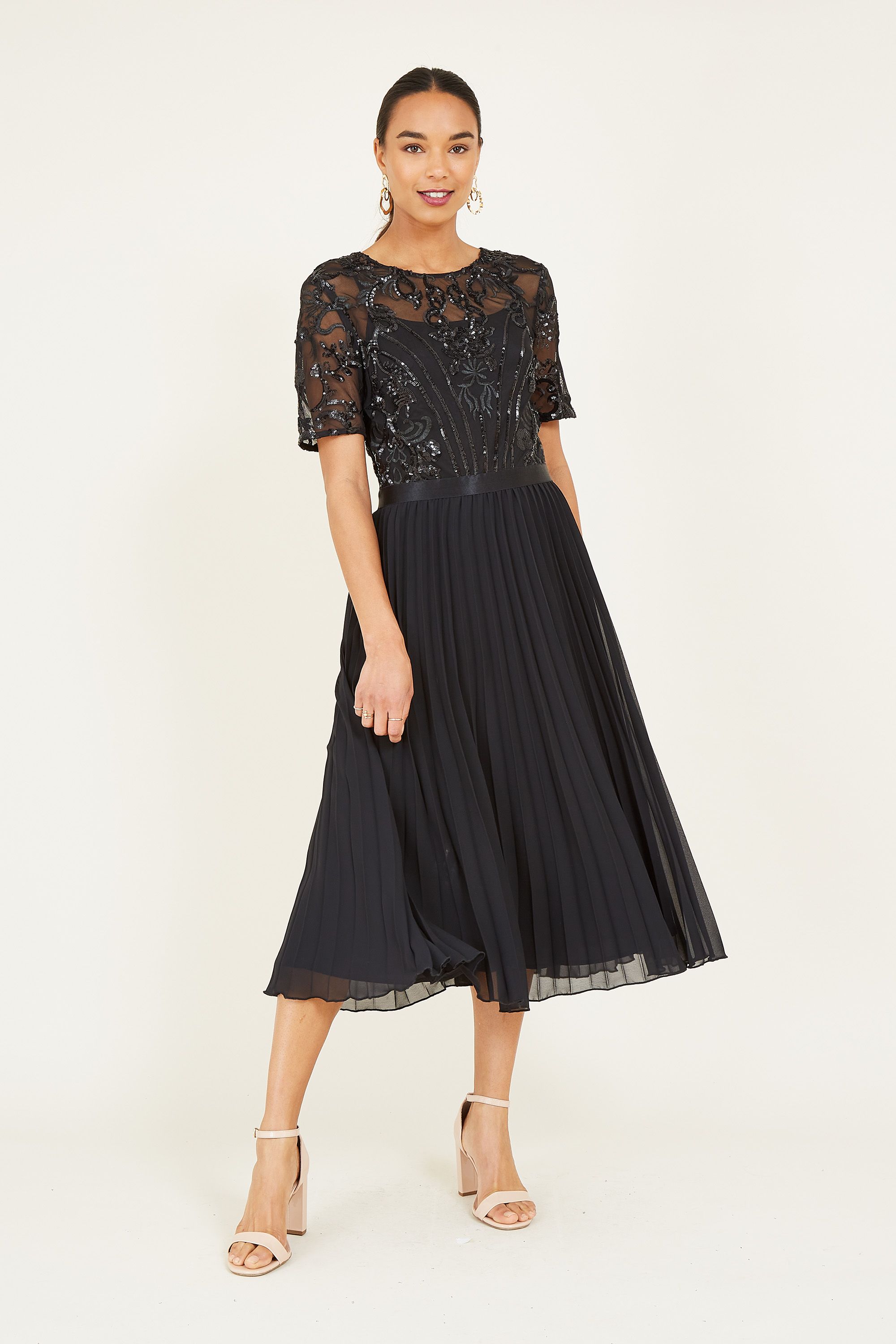 Yumi Sequin Bodice Dress With Pleated Skirt