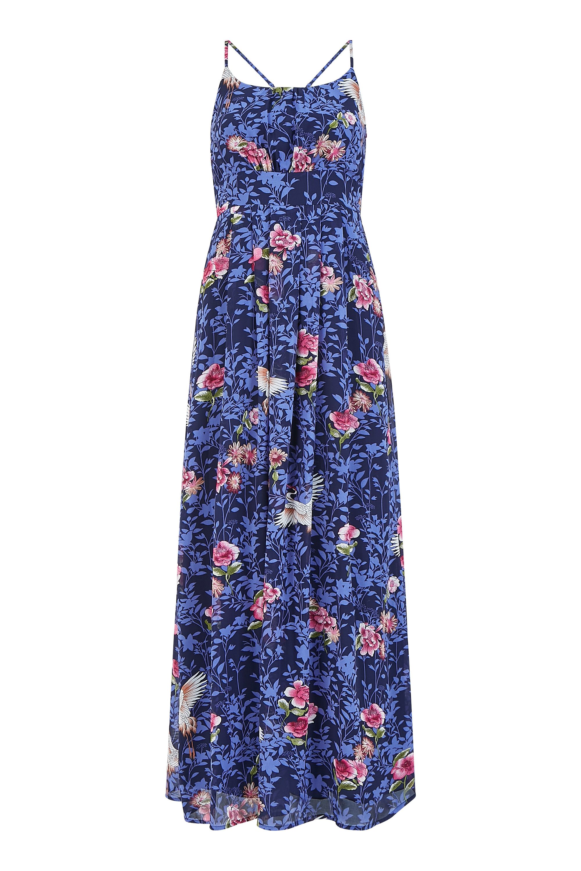 Yumi Blue Crane Print Maxi Dress