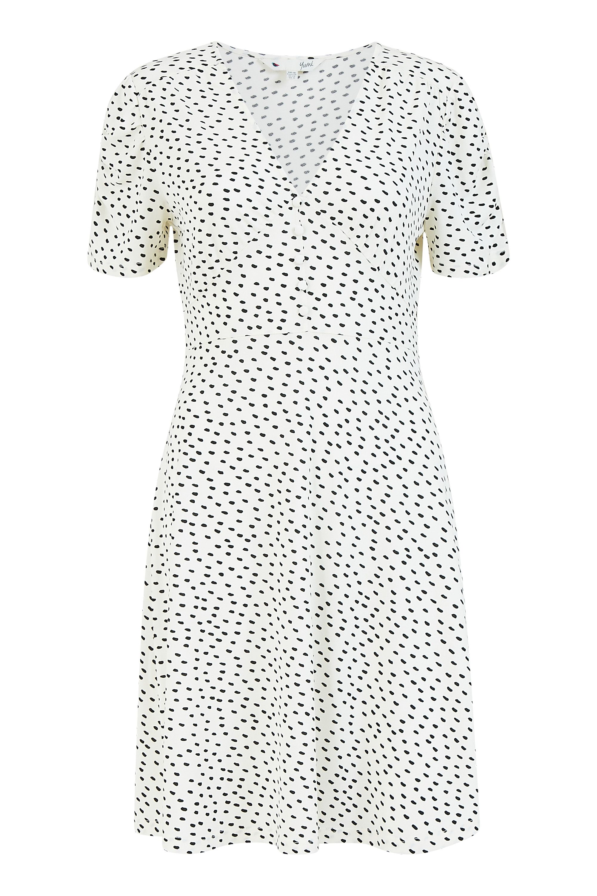 Yumi White Dash Print Jersey Tea Dress
