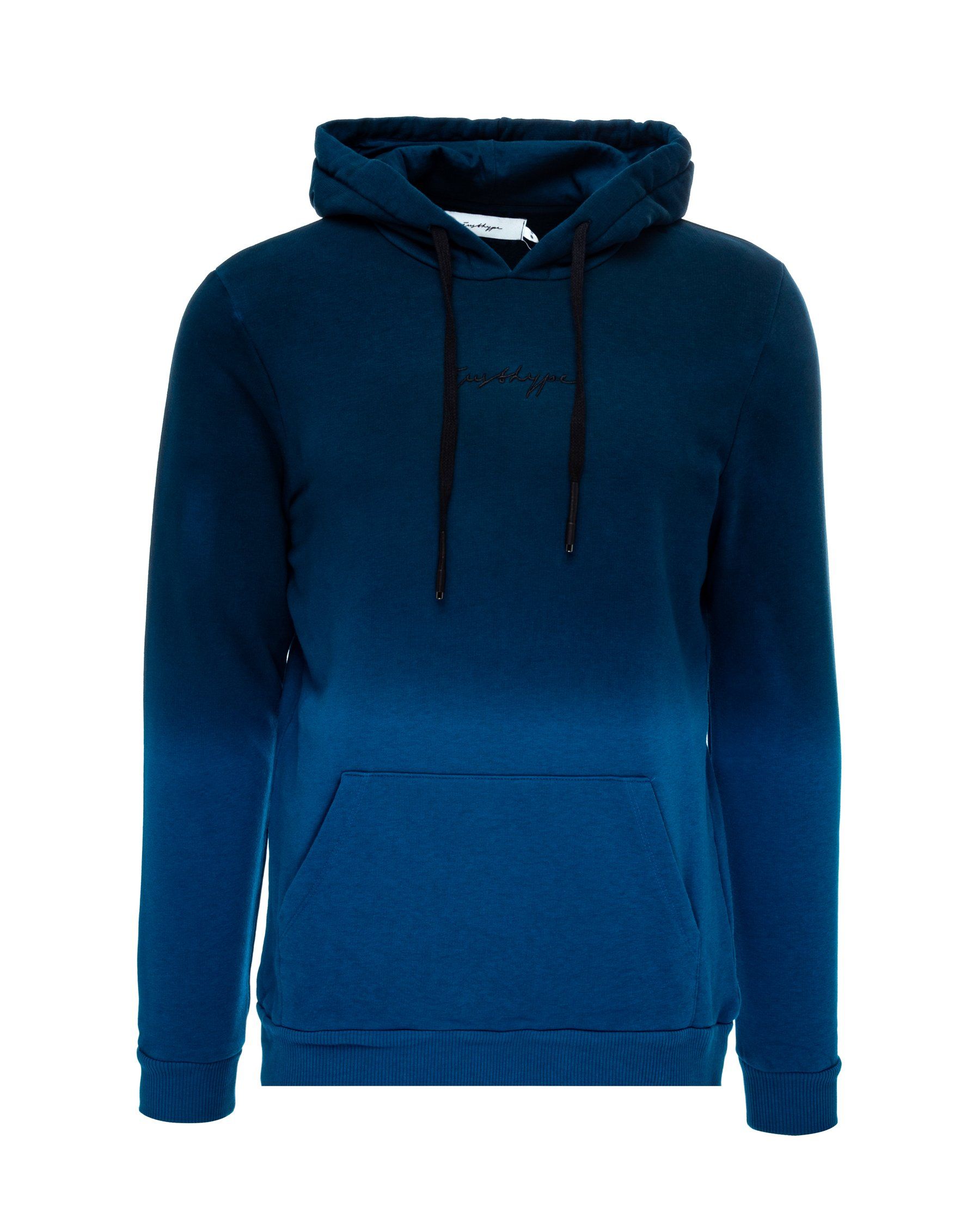 The HYPE. Blue Fade Men's Pullover Hoodie is your new go-to everyday essential. Designed in our standard men's hoodie shape, with a fixed hoot, kangaroo pocket and fitted hem and cuffs. With a 80% cotton and 20% polyester fabric base for supreme comfort and breathable space. With our signature all-over gradient fade effect in a light blue and navy colour palette. Finished with the new! embroidered just hype signature logo embroidered on the front in a contrasting black. Wear with black skinny fit jeans for a smart casual look. Machine washable.