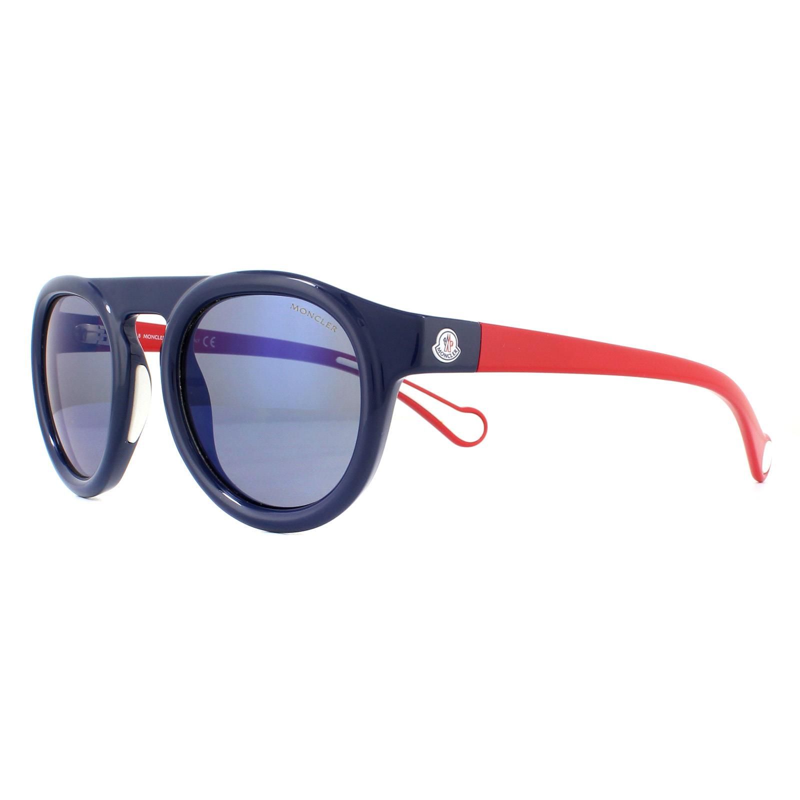 Moncler Round Mens Blue Red Blue Mirror Sunglasses