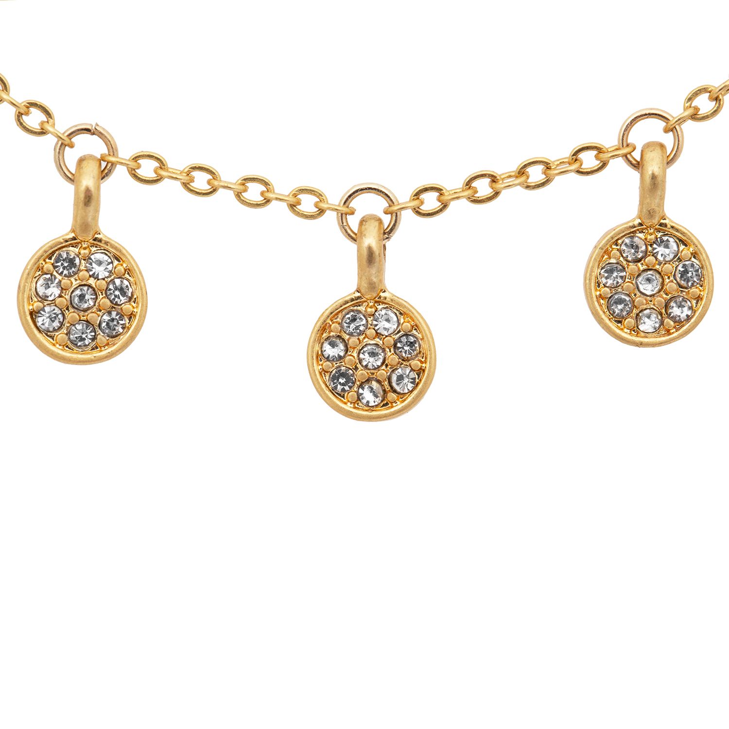 If you love your boho jewellery with a sparkly twist, this choker necklace has your name all over it! It features a dainty gold choker with miniature coins that dance across your neck. The gold plated necklace features pavé detailing with sparkling clear stones and it's perfect for layering with another longer necklace with a low neckline outfit, or over the top of a jumper during the day! It measures 15 inches and comes with a 3 inch extender. The Boho pave choker necklace is designed as a laid back piece with a glamorous twist that you can wear with so many looks!