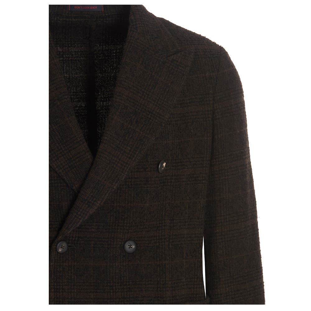 'Pier T2' wool Prince of Wales blazer, double-breasted with peak lapels, button closure and patch pockets.