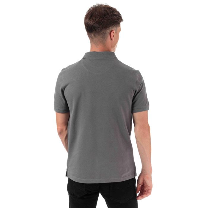 Mens Timberland Millers River Jacquard Polo Shirt in grey.<BR><BR>- Ribbed polo collar.<BR>- Jacquard stripe detail with print branding under the collar.<BR>- Two button placket.<BR>- Short sleeves with ribbed cuffs.<BR>- Even vented hem.<BR>- Contrast back neck tape.<BR>- Signature Timberland logo embroidered at left chest.<BR>- Soft and comfortable organic cotton piqué fabric.<BR>- Slim fit.<BR>- Measurement from shoulder to hem: 27“ approximately.<BR>- 100% Organic cotton.  Machine washable.<BR>- Ref: TB0A1YQ9 033<BR><BR>Measurements are intended for guidance only.