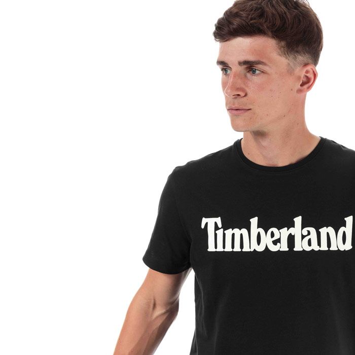 Mens Timberland Kennebec River Brand T-Shirt  Black. <BR><BR>- Short sleeve.<BR>- Ribbed crew neck.<BR>- White embroidered Timberland linear logo printed on chest. <BR>- Tonal back neck tape. <BR>- Soft and comfortable organic cotton jersey. <BR>- Regular fit. <BR>- 100% Organic cotton.  Machine washable.<BR>- Ref: A1YUY0011.