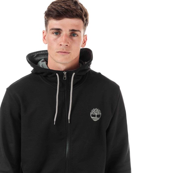 Mens Timberland OR Flock Logo Zip Hoody  Black.  – Made with soft cotton. – Classic zip-up men’s sweatshirt. – Features front pockets and a subtle embroidered signature Timberland tree logo on chest.  – A comfy regular-fit top with a hood and drawstring close. – 80% cotton  20% polyester. Machine washable. – Ref: A226Y0011.