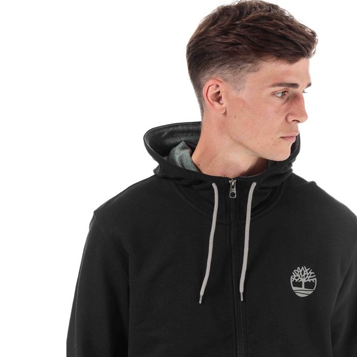Mens Timberland OR Flock Logo Zip Hoody  Black.  – Made with soft cotton. – Classic zip-up men’s sweatshirt. – Features front pockets and a subtle embroidered signature Timberland tree logo on chest.  – A comfy regular-fit top with a hood and drawstring close. – 80% cotton  20% polyester. Machine washable. – Ref: A226Y0011.