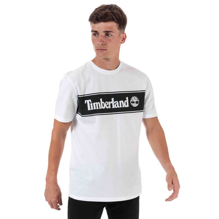 Mens Timberland YC Striped Logo T-shirt  White. <BR><BR>- Short sleeve crew-neck. <BR>- Contrast colour details. <BR>- Relaxed regular fit. <BR>- Features contrast signature Timberland logo on the chest. <BR>- Relaxed  regular fit. <BR>- 100% cotton.  Machine washable.<BR>- Ref: A22PTP541.
