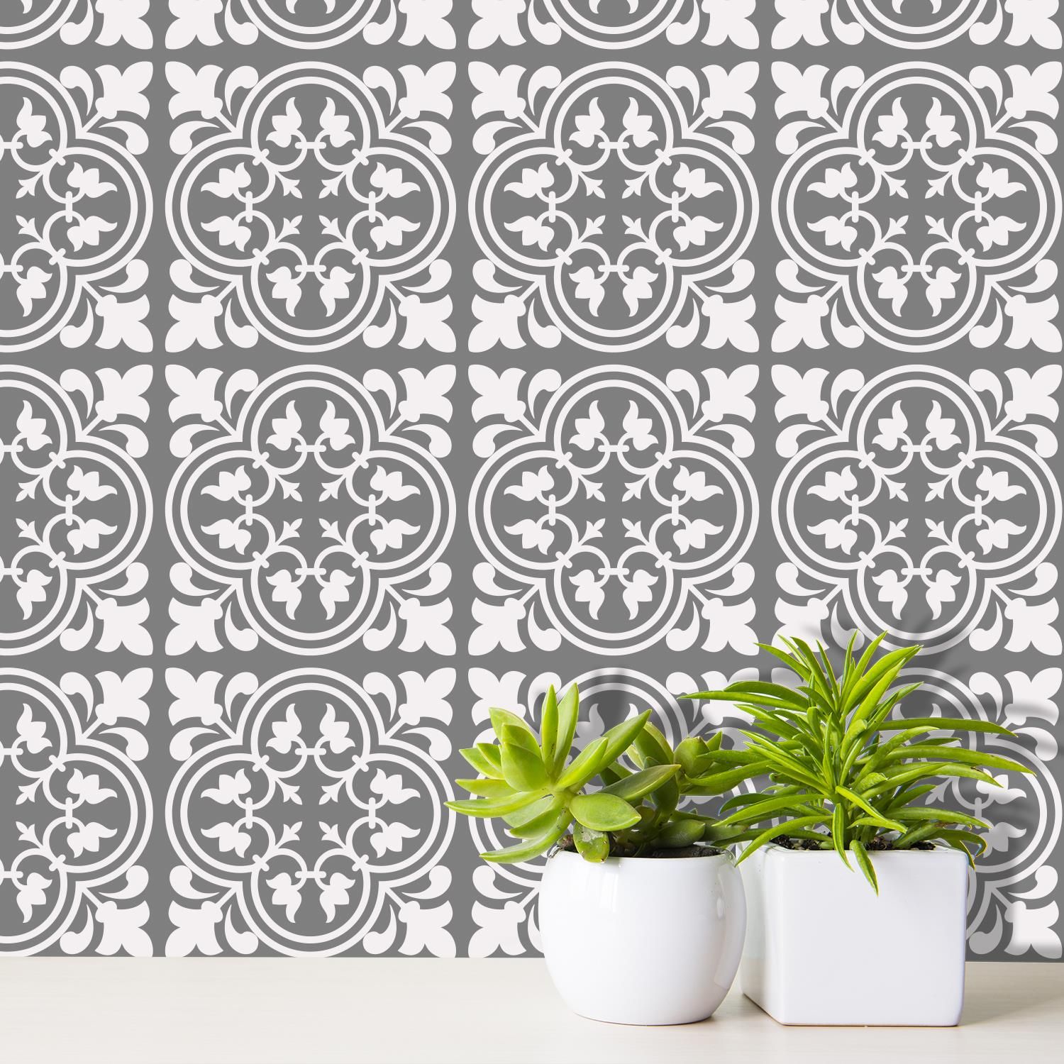 Cement Antique Floral Tulip Pattern Tiles Wall Stickers Set 2-15 x 15 cm 24pcs 