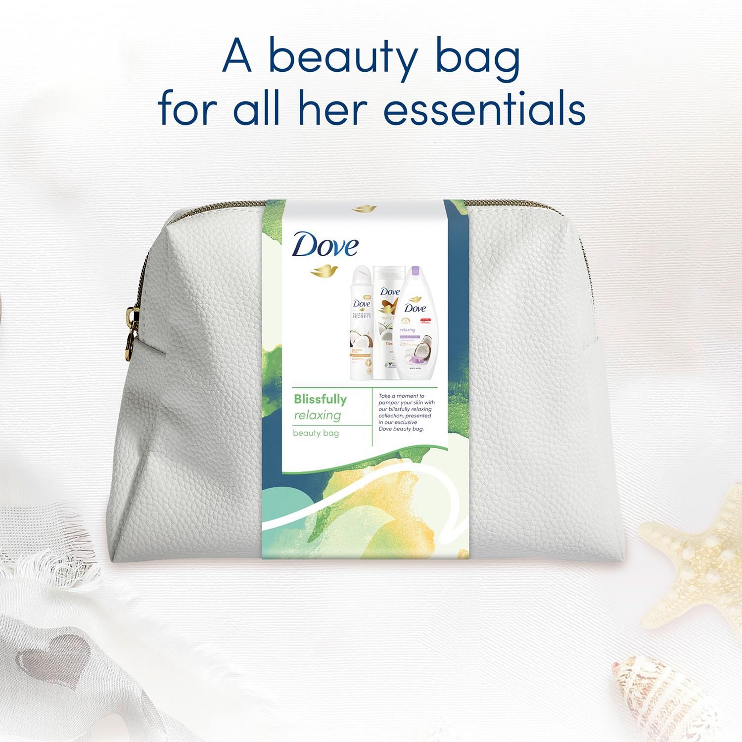 Dove Body & Bath Blissfully Relaxing Beauty Bag 3pcs Gift Set For Her, 4pk