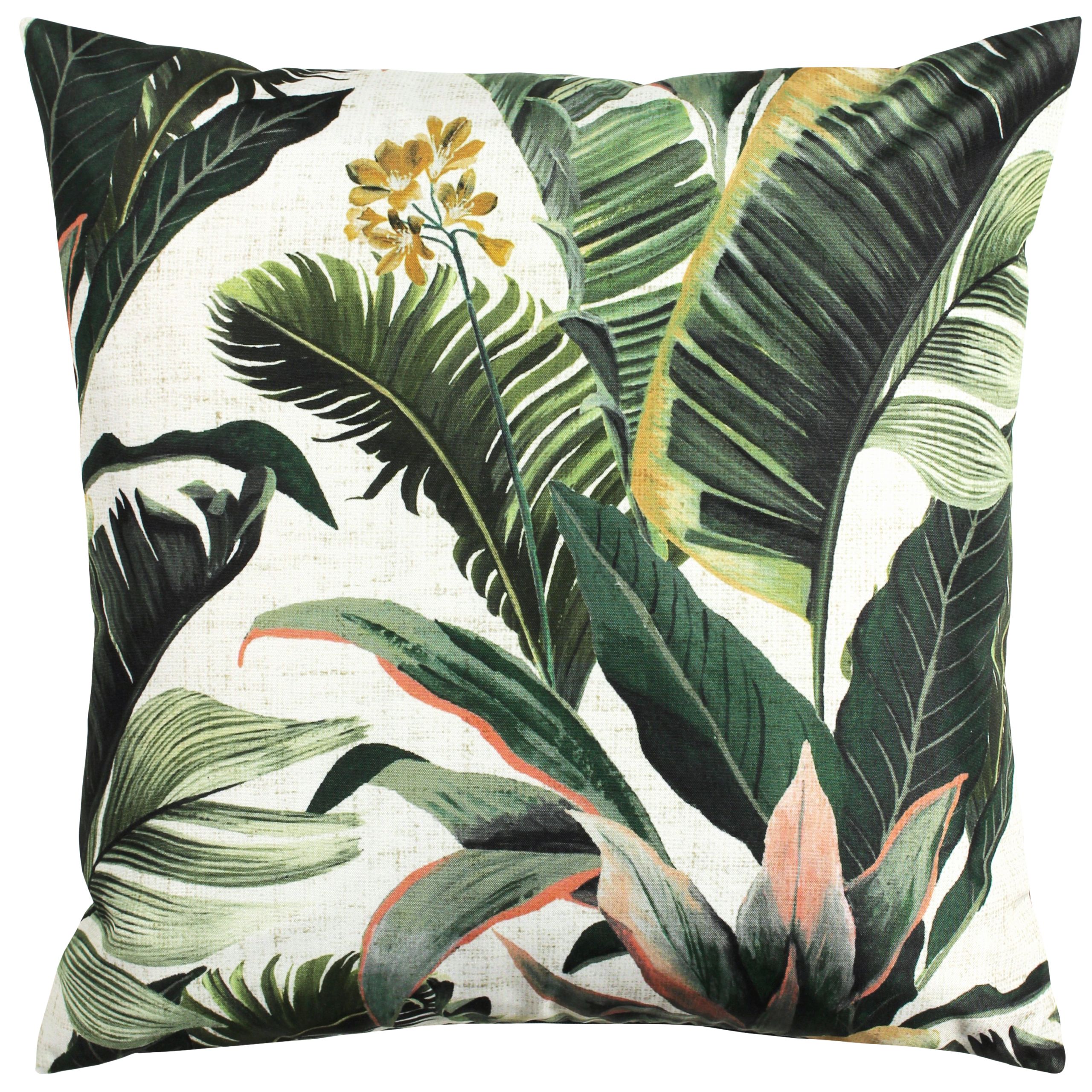 Add drama to your garden with a striking jungle themed cushion. This cushion captures a variety of tropical leaves and flowers in their bright and natural colours, which makes it a beautiful addition to any home.