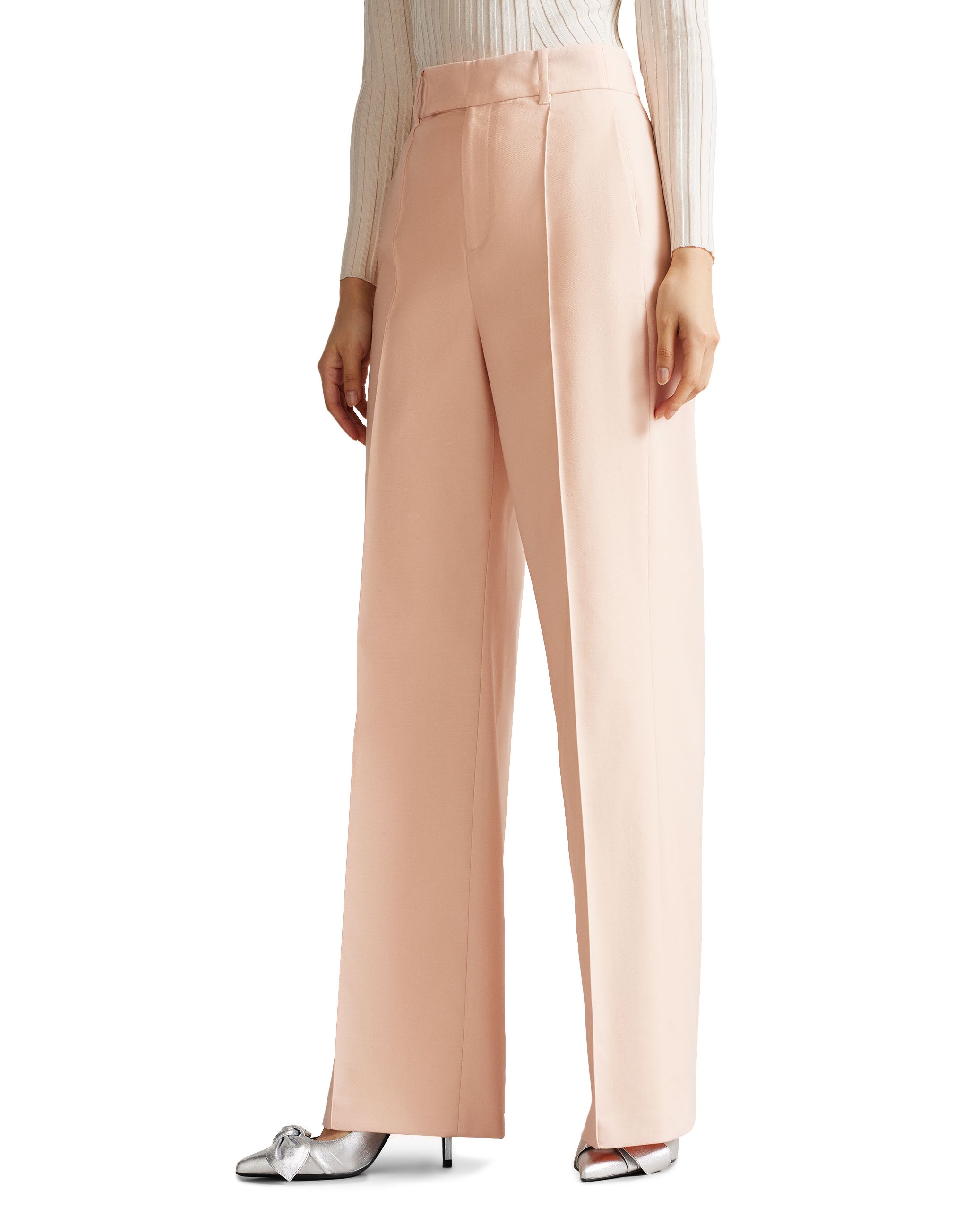 Ted Baker Kaisat High Waisted Flood Length Wide Leg Trouser, Pale Pink