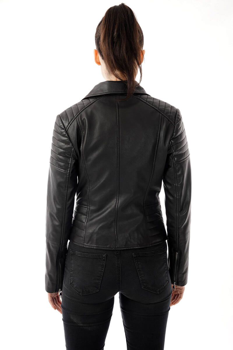 BARNEYS ORIGINALS Ribbed Asymmetric Real Leather Jacket