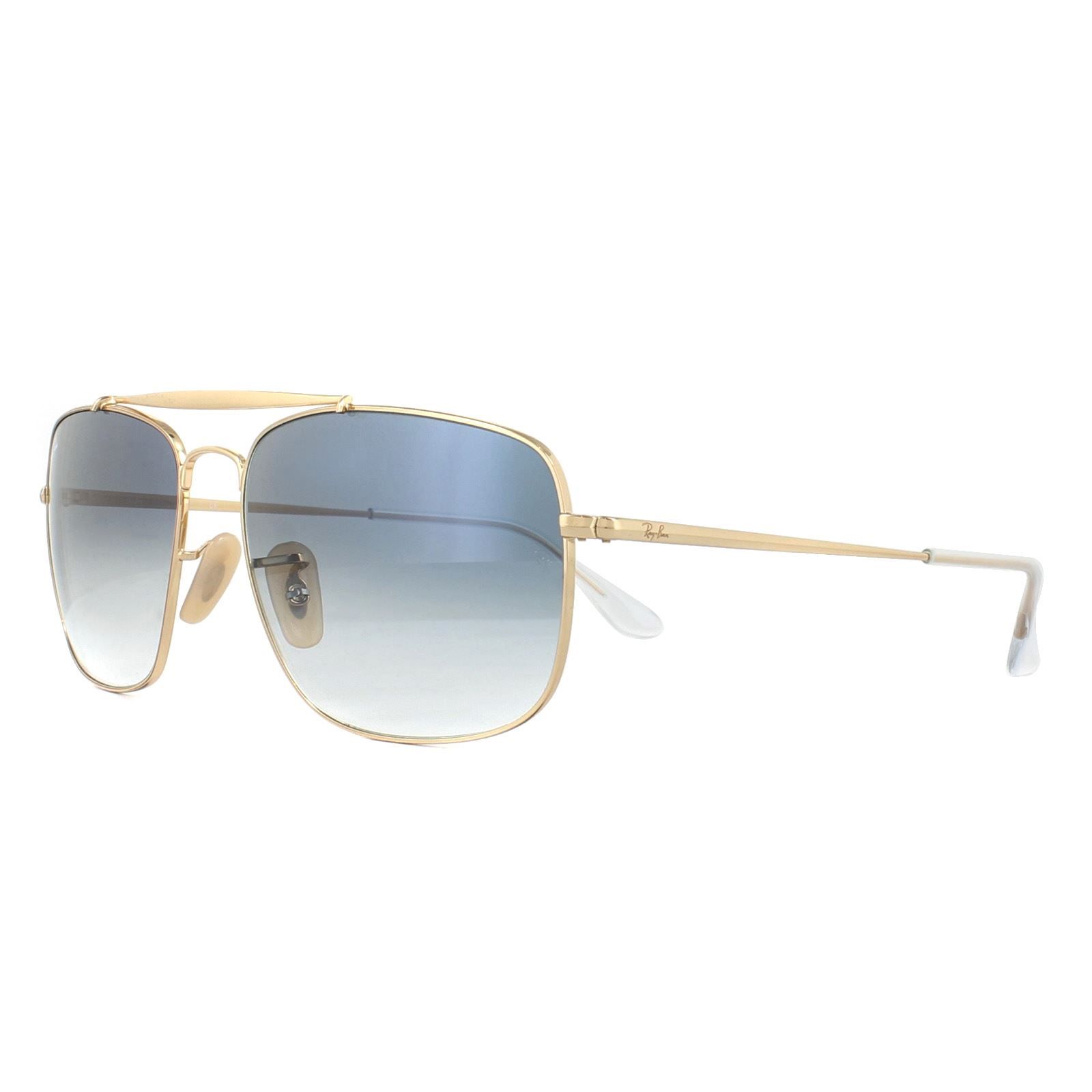 Ray-Ban Sunglasses The Colonel RB3560 001/3F Gold Blue Gradient are a fantastic addition to the aviator collection with this squared off pilot style that features a flat front top brow bar with frontal clips and an otherwise classic look.